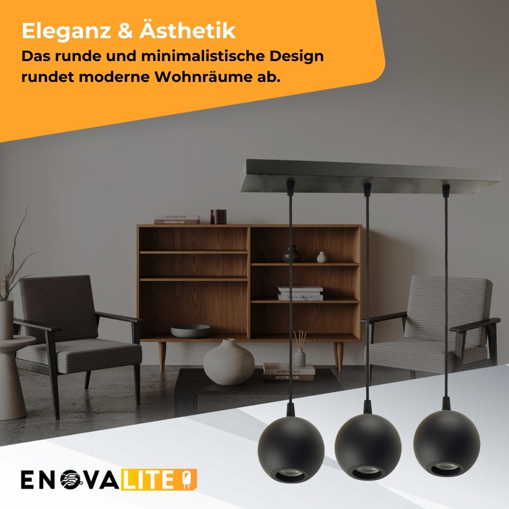 ENOVALITE LED-Pendellampe GLOBE, GU10-Fassung, IP20, Ø10cm, 3 flammig, schwarz ENOVALITE LED-Pendellampe GLOBE, GU10-Fassung, IP20, Ø10cm, 3 flammig, schwarz