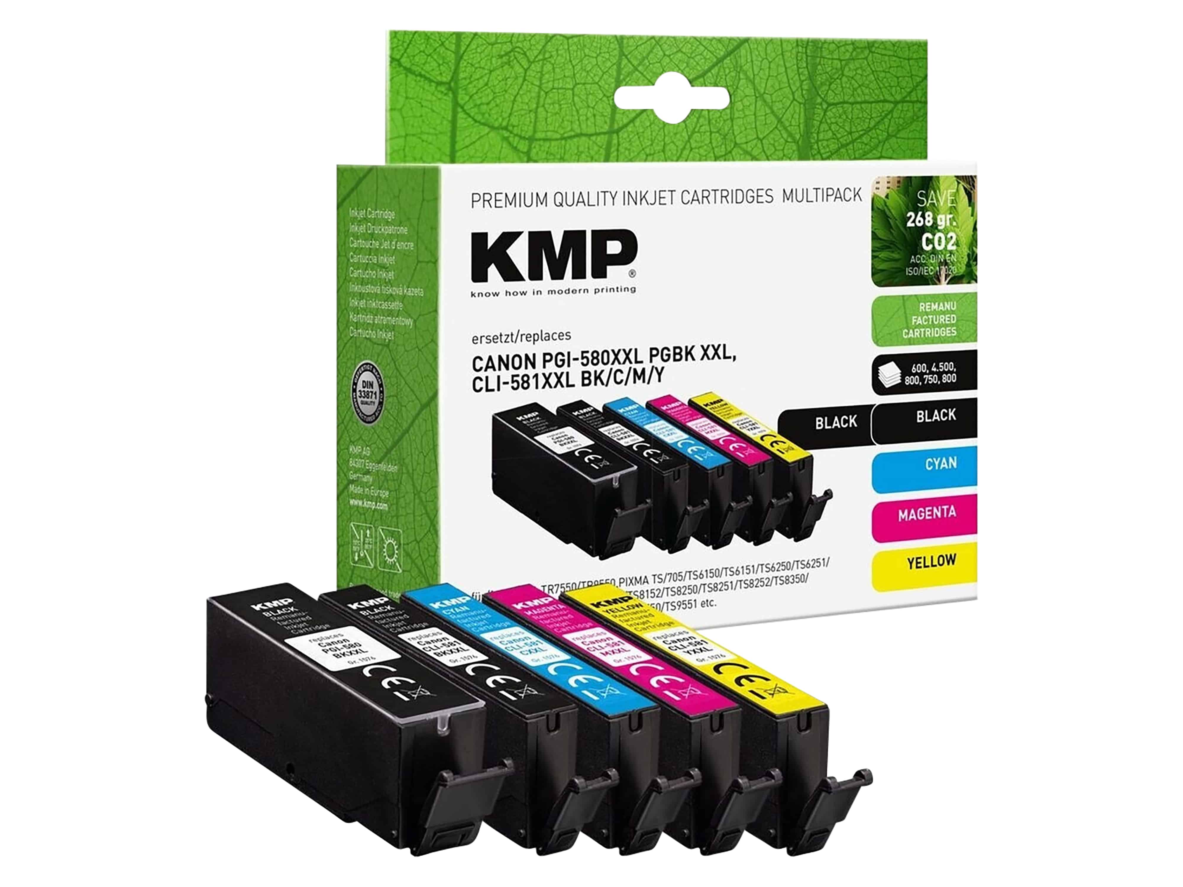 KMP Tintenpatronen Multipack 1576,4205 ersetzt CANON PGI580PGBK XXL / CLI581BKCMY XXL KMP Tintenpatronen Multipack 1576,4205 ersetzt CANON PGI580PGBK XXL / CLI581BKCMY XXL