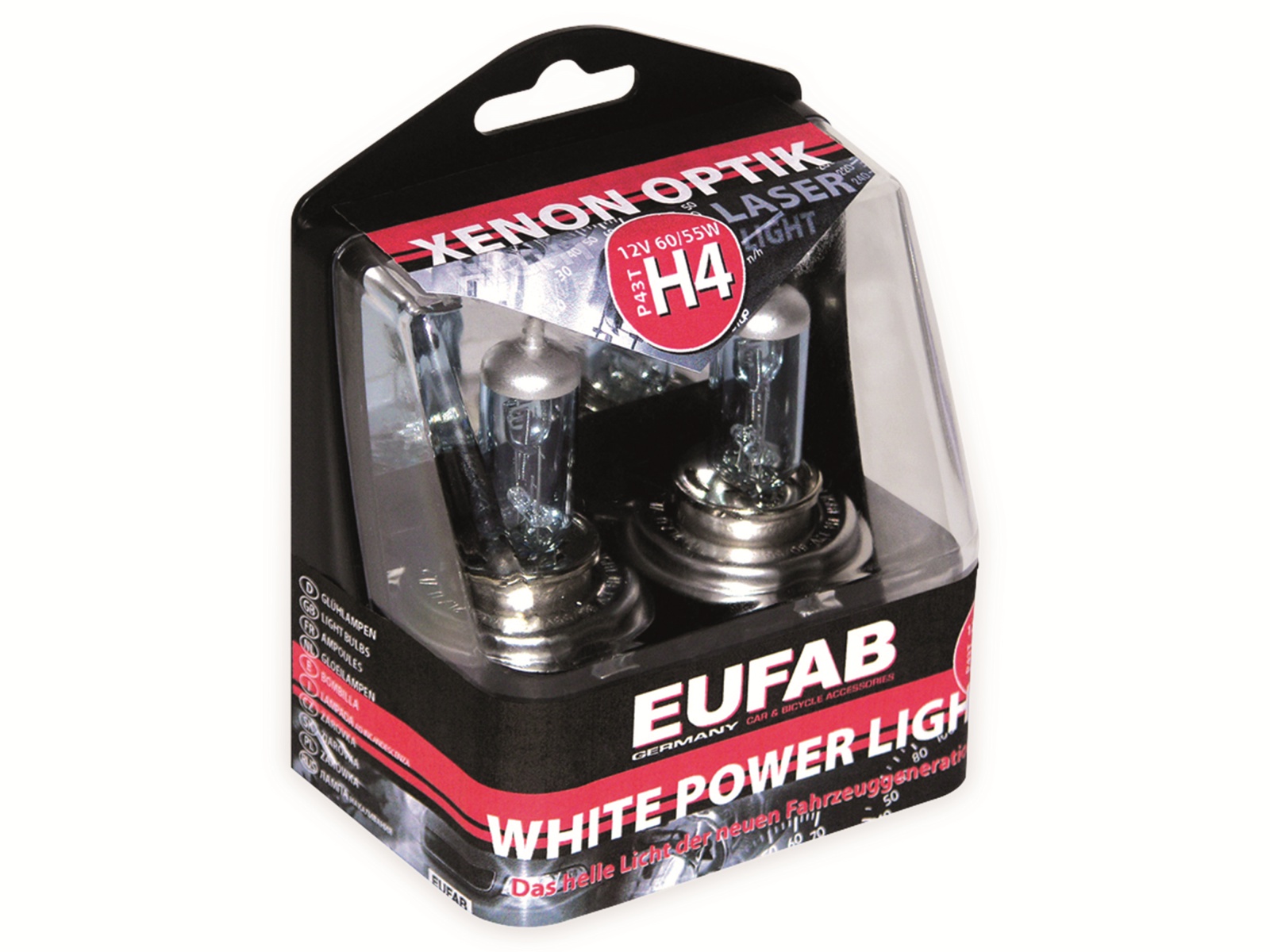 EUFAB Halogen-White Power Light H4, 12 V, 60/55 W, P43T, 2 Stück EUFAB Halogen-White Power Light H4, 12 V, 60/55 W, P43T, 2 Stück