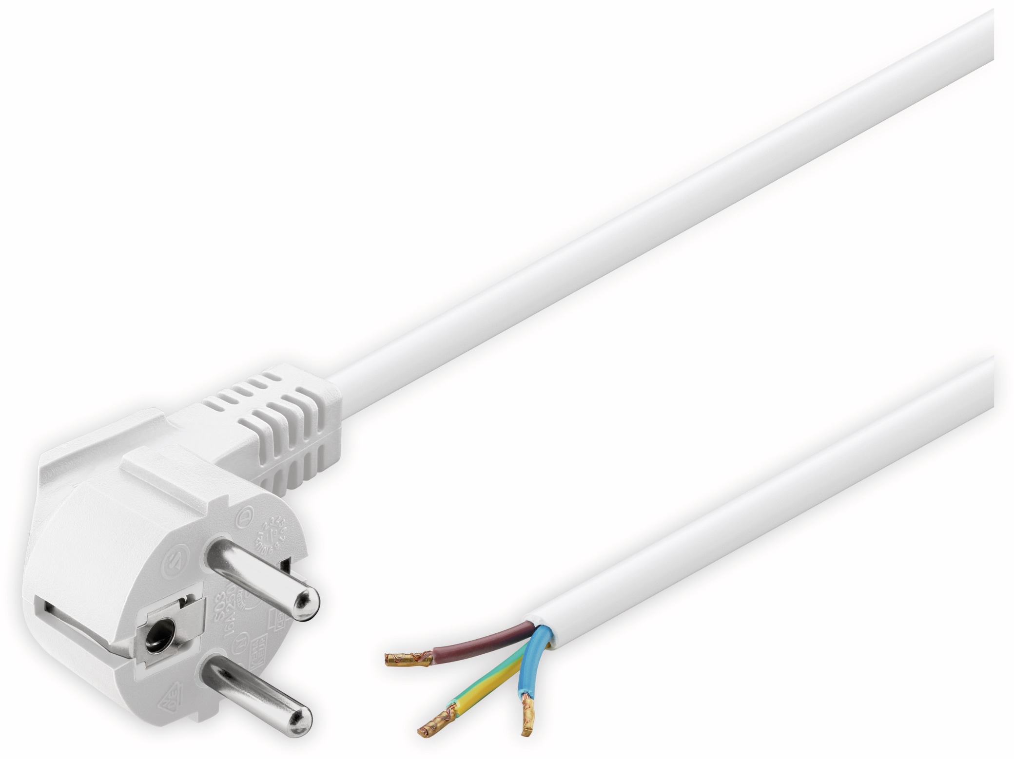 GOOBAY Netzkabel, 3x0,75mm², weiß, 1,5m, offenes Ende, Winkelstecker