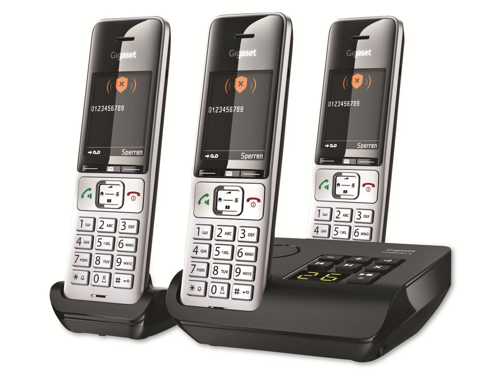 GIGASET Telefon Comfort 500A, trio, silber-schwarz GIGASET Telefon Comfort 500A, trio, silber-schwarz