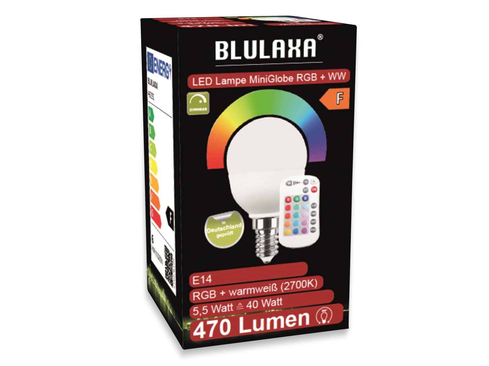 BLULAXA LED-SMD-Lampe, G47, RGB, E14, EEK: F, 5,5 W, 470 lm, 2700 K BLULAXA LED-SMD-Lampe, G47, RGB, E14, EEK: F, 5,5 W, 470 lm, 2700 K