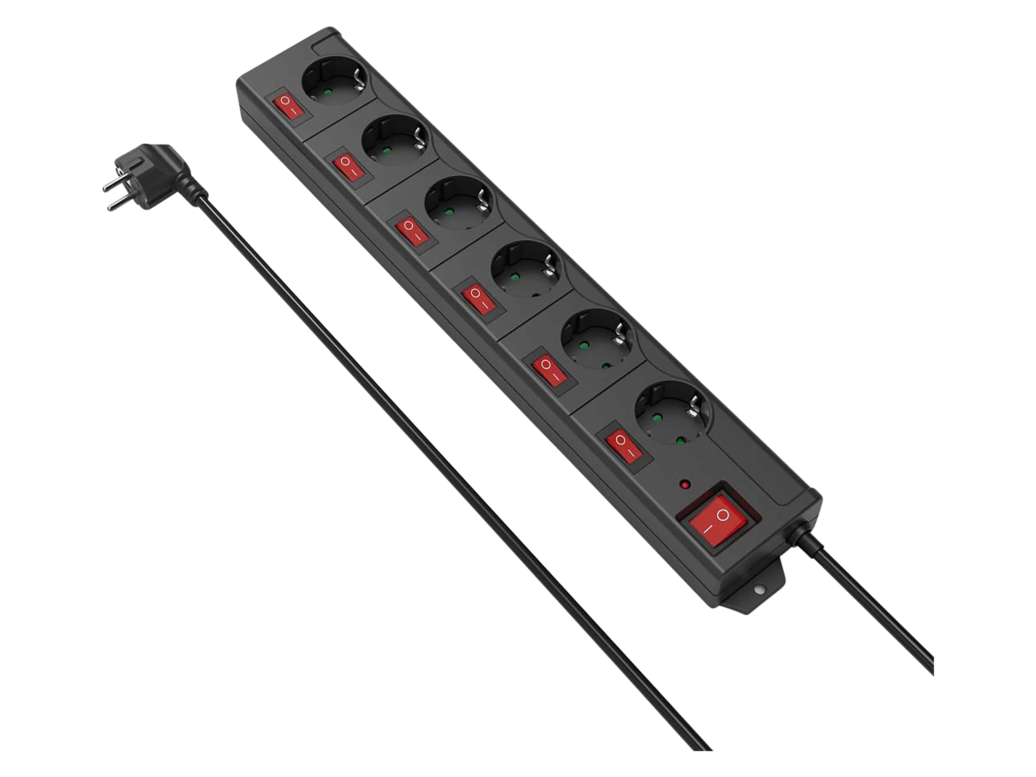 HAMA Steckdosenleiste, 6+1, XL, 6-fach, einzeln schaltbar, schwarz