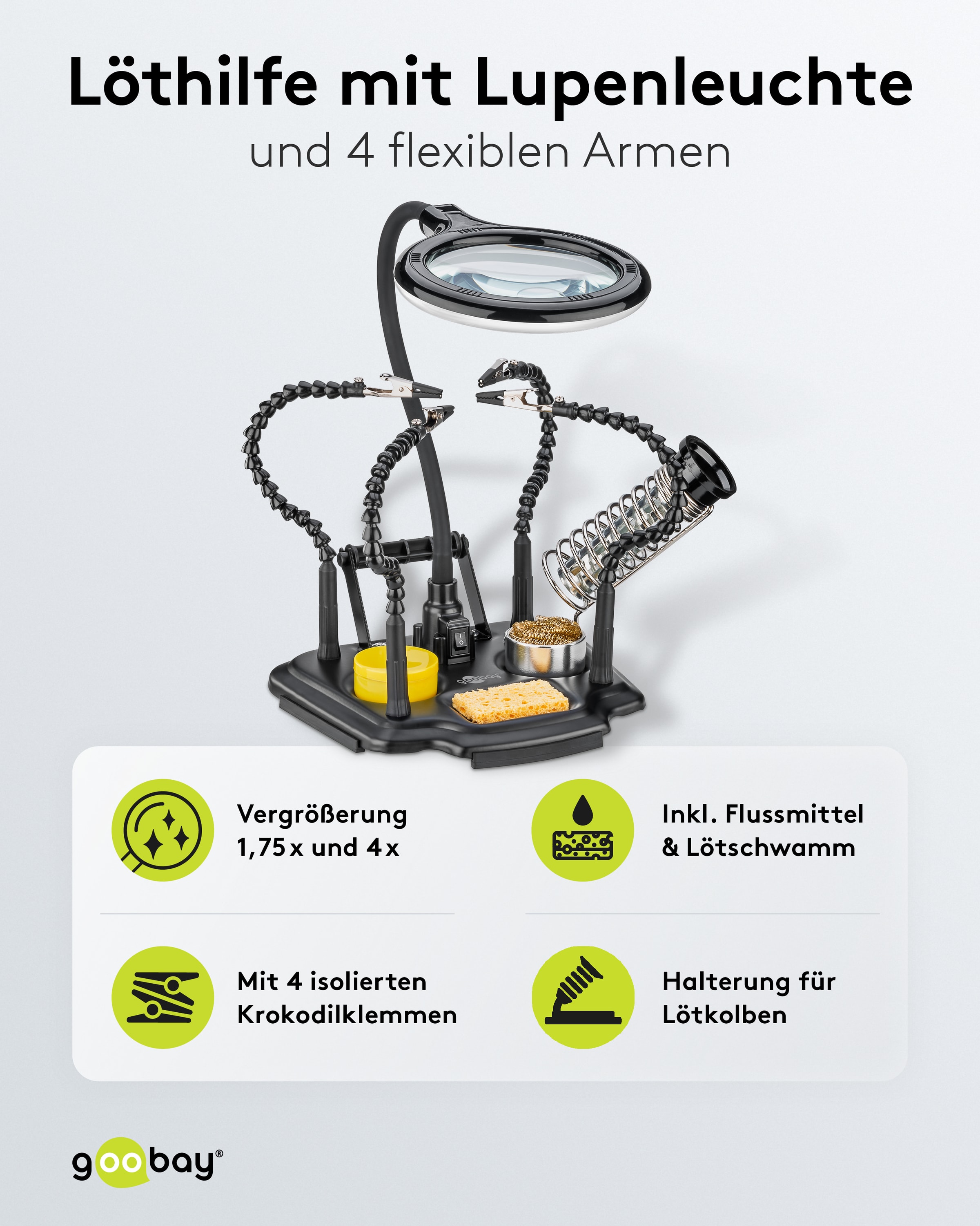 GOOBAY Löthilfe, 76558, mit Lupenleuchte und Schwanenhals-Armen GOOBAY Löthilfe, 76558, mit Lupenleuchte und Schwanenhals-Armen