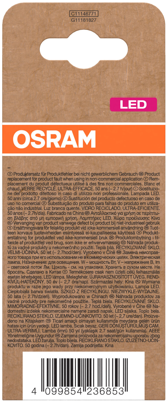 OSRAM LED-Lampe, Kolbenform, E27, 7,2 W, 2700 K, EEK: A, 1521 lm, warmweiß