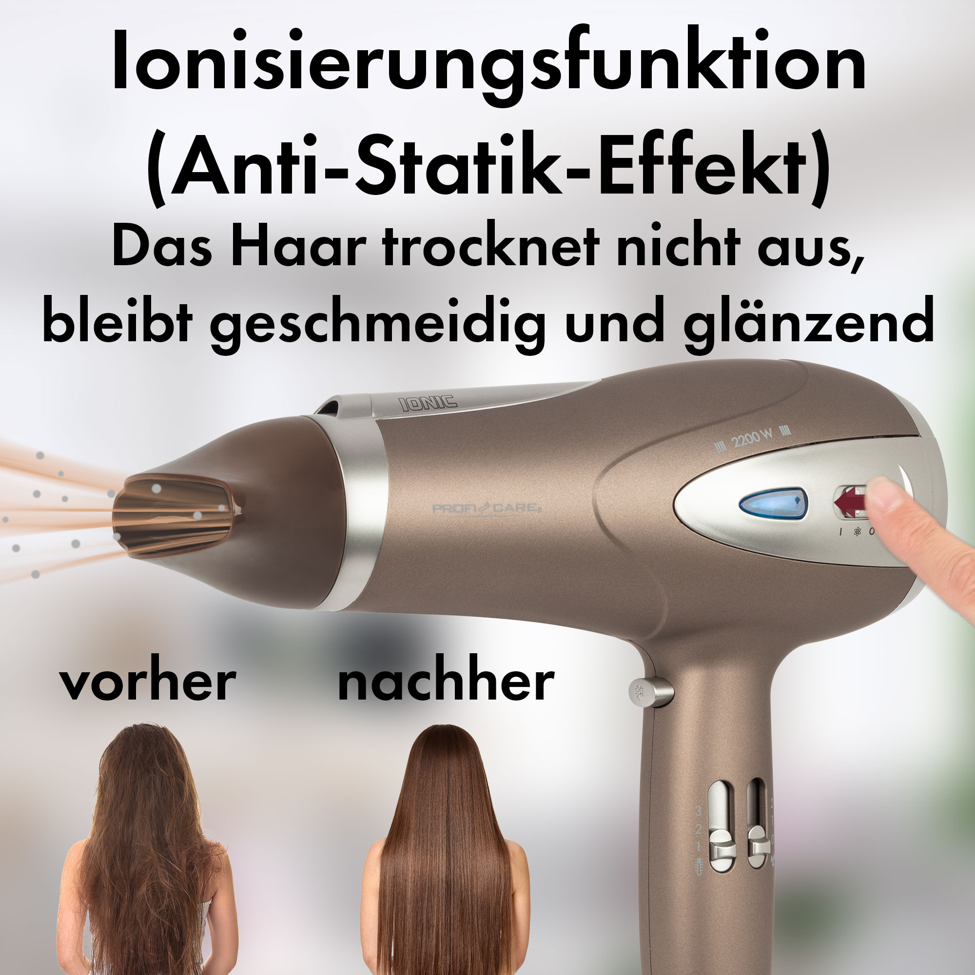 PROFICARE Haartrockner PC-HTD 3113, Ionisierungsfunktion, 2200W, braun