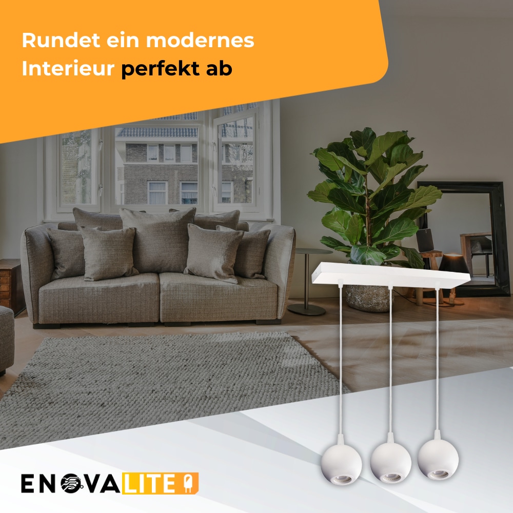 ENOVALITE LED-Pendellampe GLOBE, GU10-Fassung, IP20, Ø10cm, 3 flammig, weiß ENOVALITE LED-Pendellampe GLOBE, GU10-Fassung, IP20, Ø10cm, 3 flammig, weiß