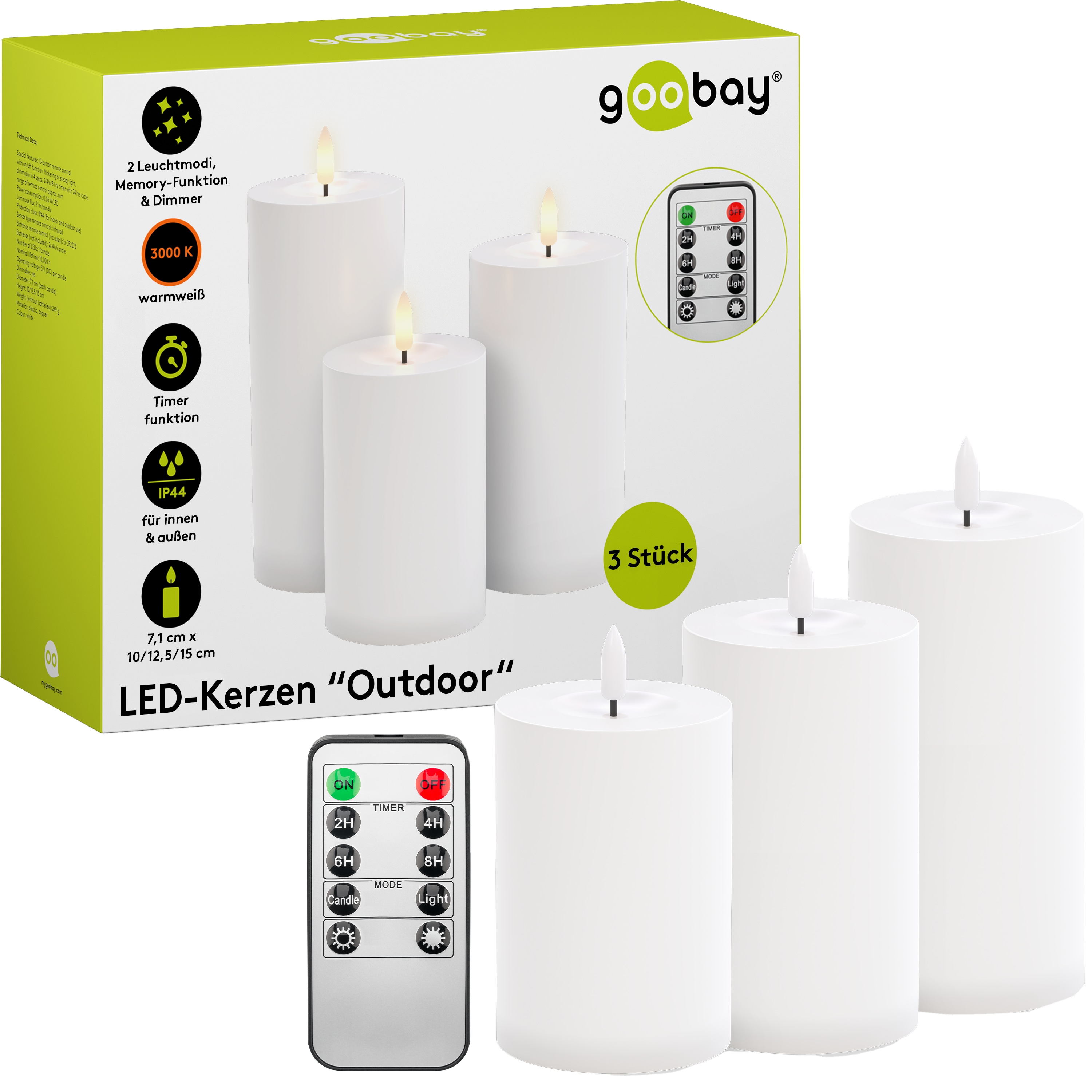 GOOBAY LED-Kerzen 64786, 3er Set, mit Fernbedienung, warmweiß GOOBAY LED-Kerzen 64786, 3er Set, mit Fernbedienung, warmweiß