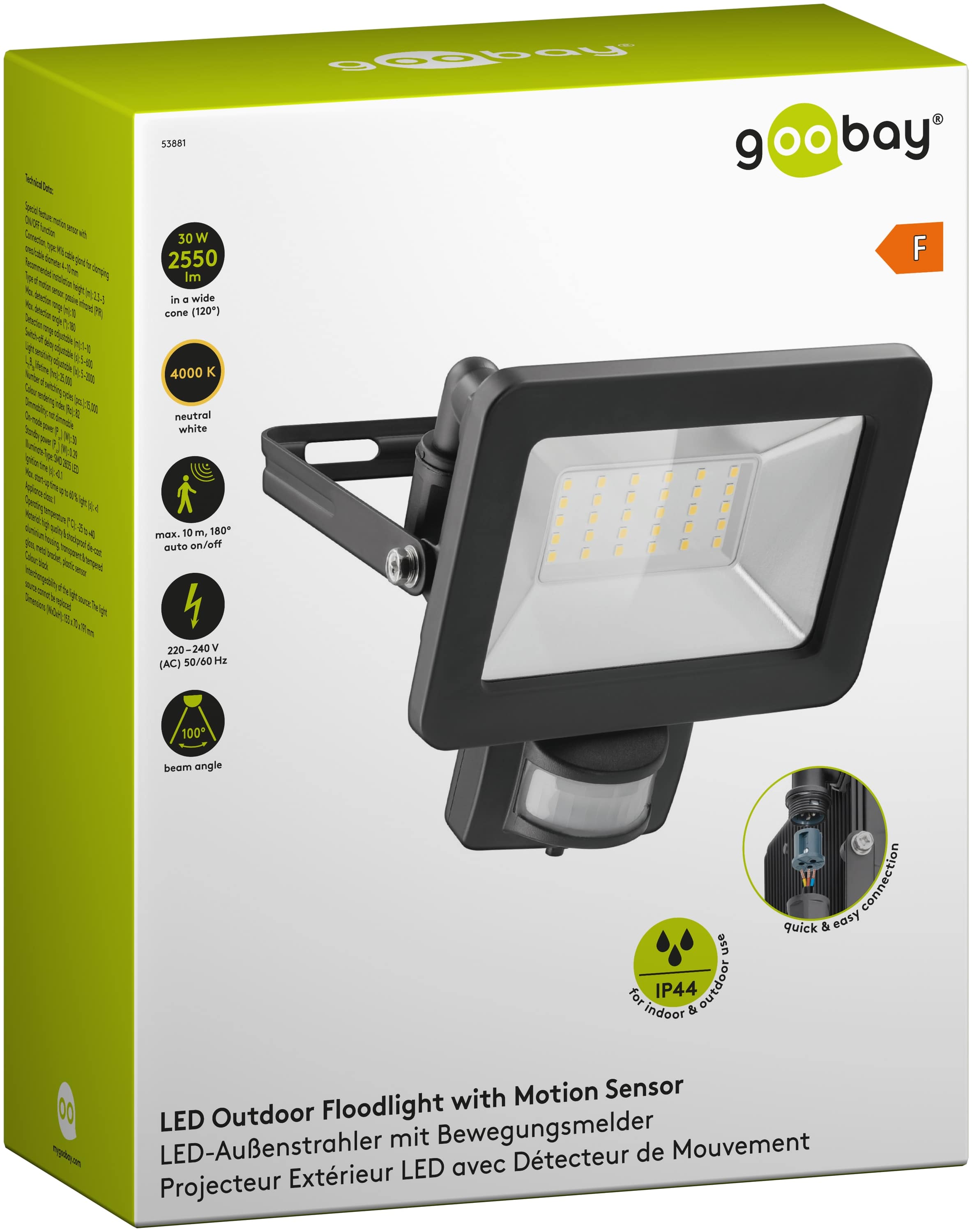 GOOBAY LED-Fluter mit Bewegungsmelder, 30W, 2550lm, 4000K, schwarz GOOBAY LED-Fluter mit Bewegungsmelder, 30W, 2550lm, 4000K, schwarz