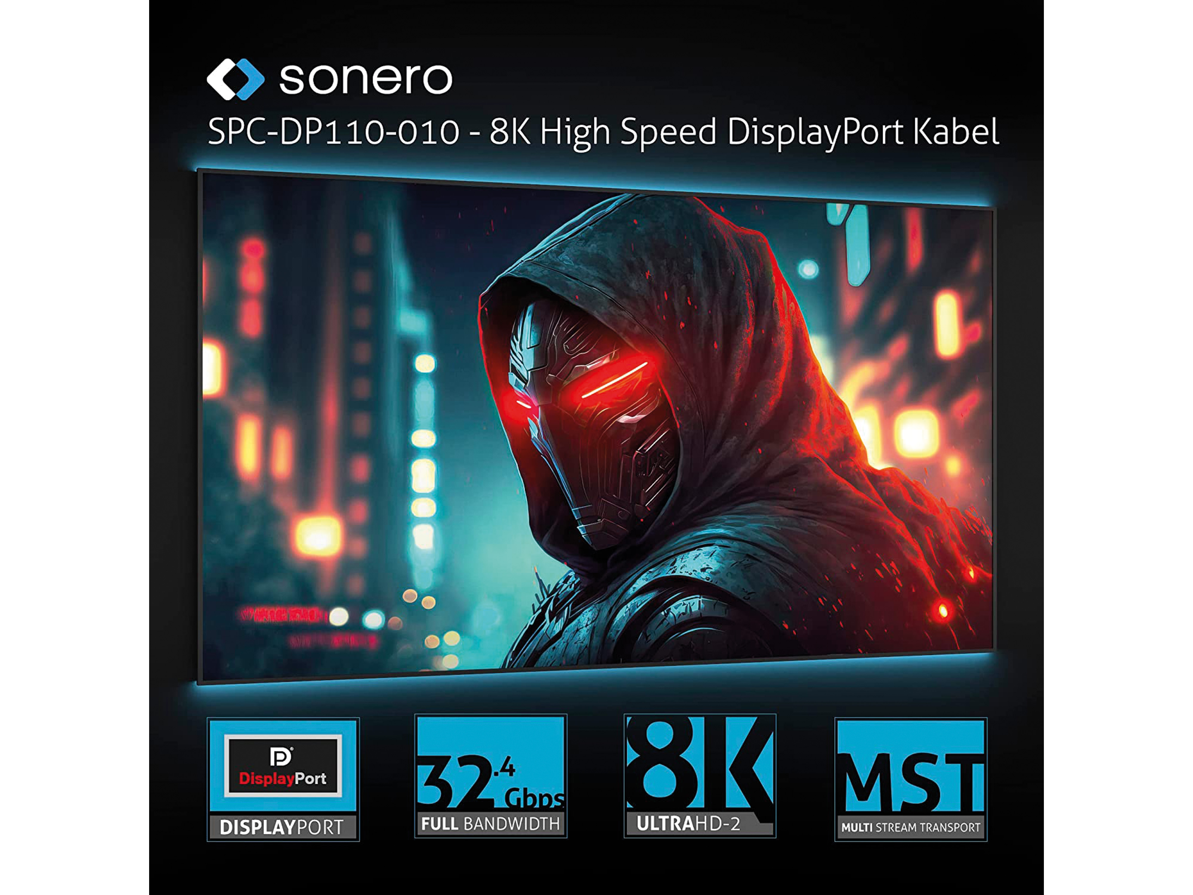 SONERO DisplayPort-Kabel, Stecker/Stecker, 8K60, grau/blau, 2 m