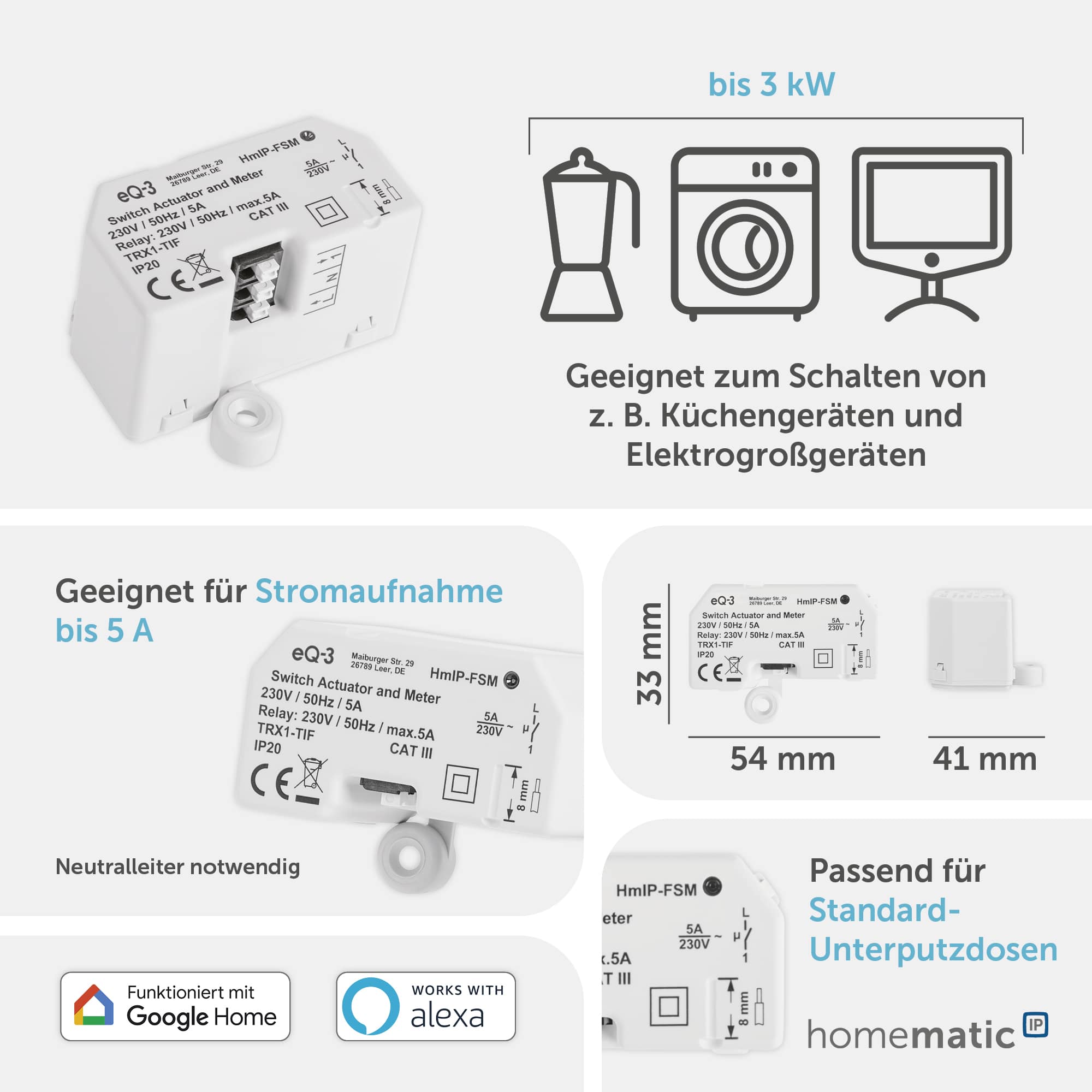HOMEMATIC IP Smart Home 142721A0 Schalt-Mess-Aktor, 5 A, Unterputz HOMEMATIC IP Smart Home 142721A0 Schalt-Mess-Aktor, 5 A, Unterputz