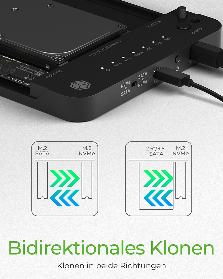 ICY BOX CloneStation & DockingStation IB-2915MSCL-C31 M.2 NVME & SATA 2.5''/3.5'' SSD/HDD ICY BOX CloneStation & DockingStation IB-2915MSCL-C31 M.2 NVME & SATA 2.5''/3.5'' SSD/HDD