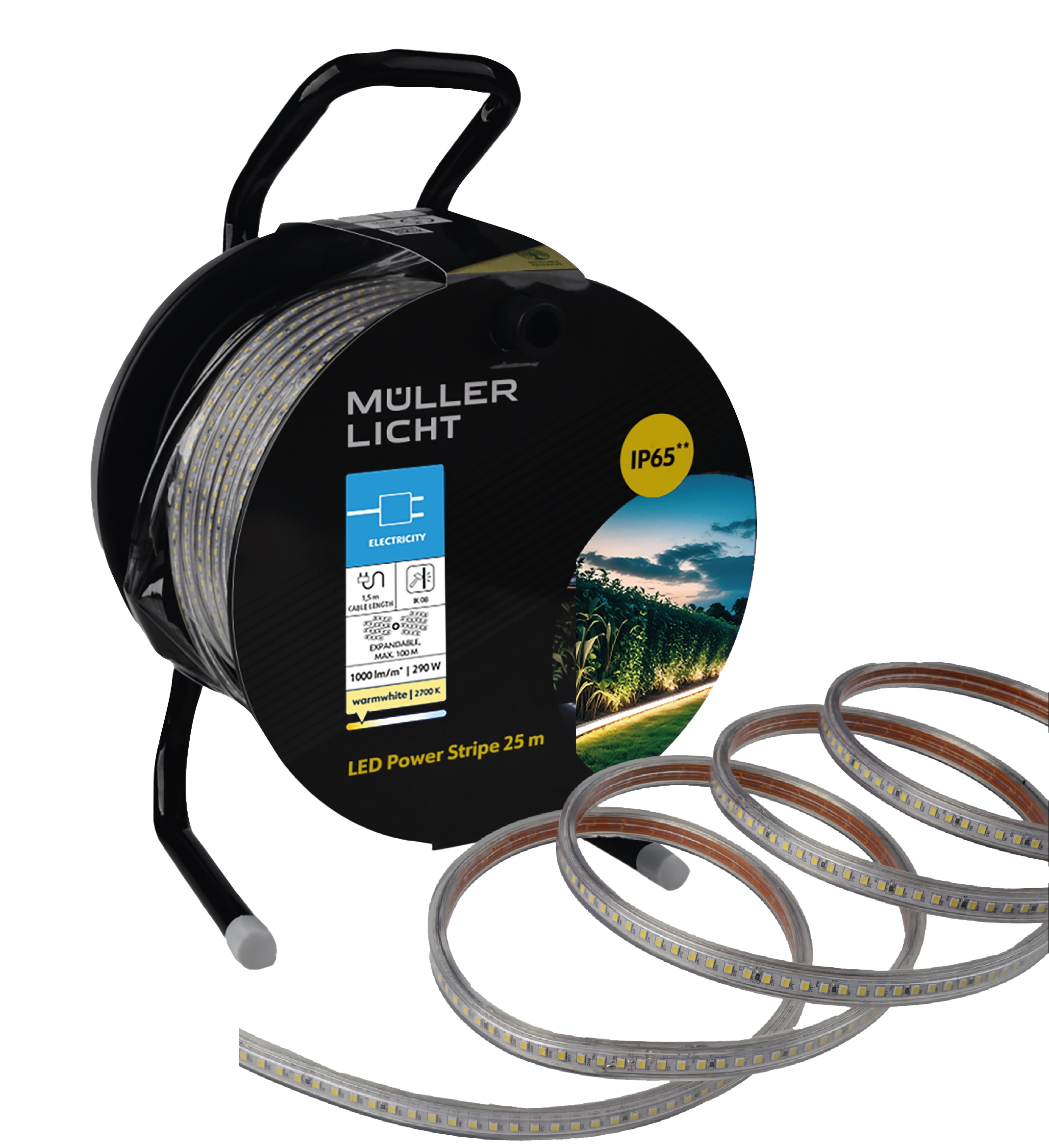 MÜLLER-LICHT LED-Strip Power Stripe 25m, 290 W, 25000 lm, 2700 K, IP44, warmweiß