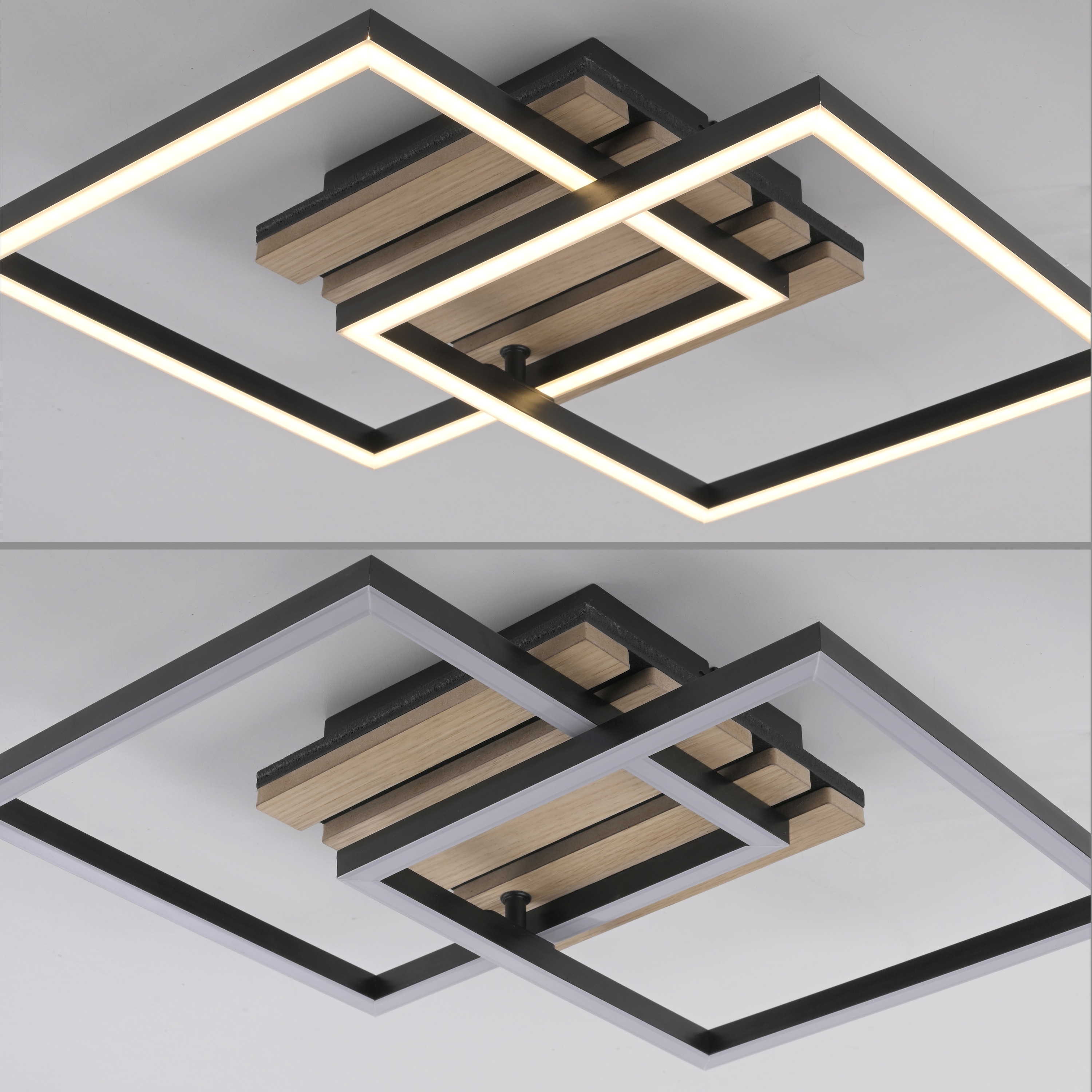 JUST LIGHT LED-Deckenleuchte 14053-79, 15W, 3000K, 2200lm, warmweiß, IP20, Holz/schwarz