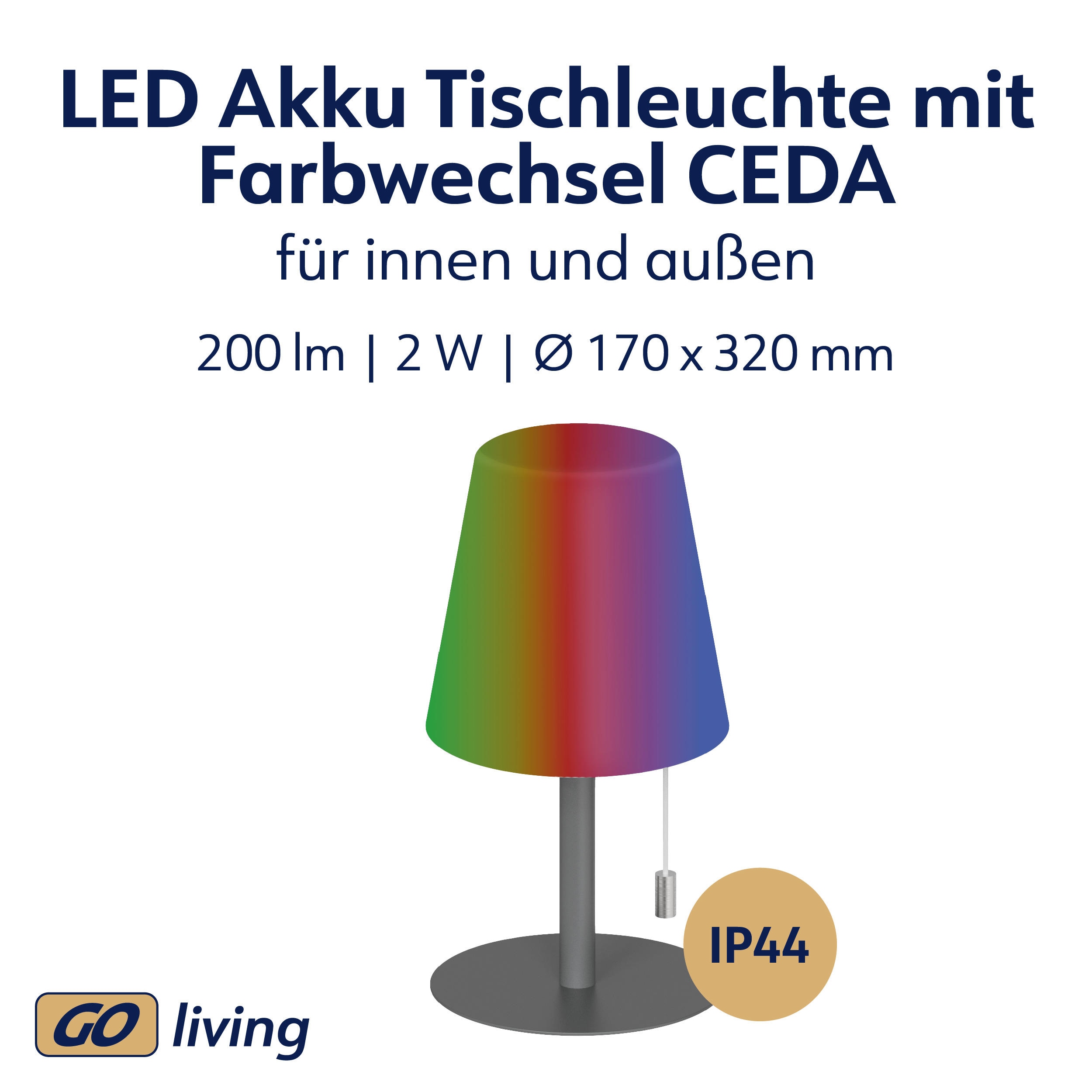 MÜLLER-LICHT LED-Akku-Tischleuchte CEDA, 2W, 200lm, RGB + weiß, grau MÜLLER-LICHT LED-Akku-Tischleuchte CEDA, 2W, 200lm, RGB + weiß, grau