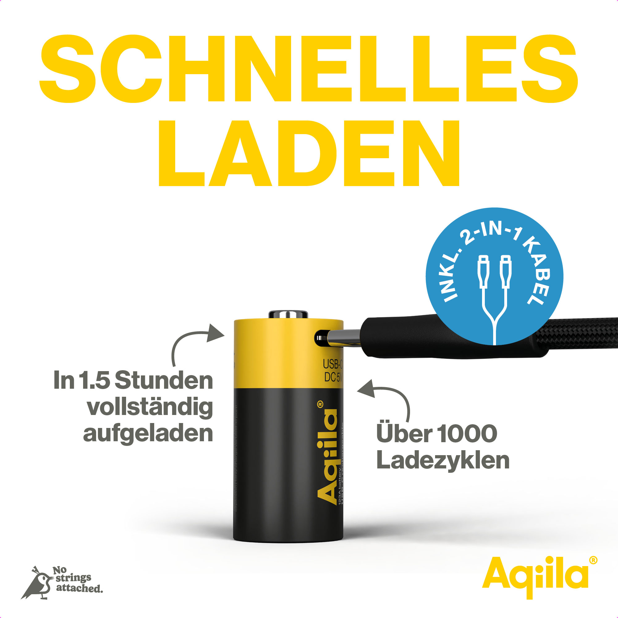 AQIILA Li-lon-Akku, CR123A, USB-C, 3 V, 2er Pack Li-lon-Akku AQILLA, CR123A, USB-C, 3 V, 2er Pack