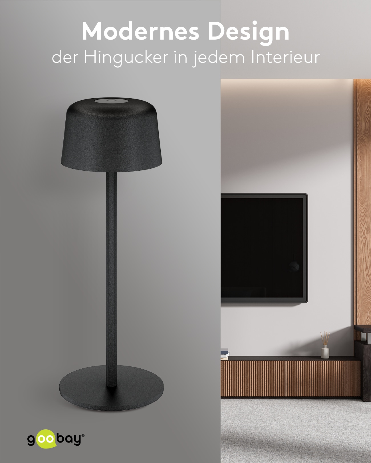 GOOBAY LED-Tischleuchte 77675, 2W, 3000 K, 150 lm, warmweiß, IP44, schwarz