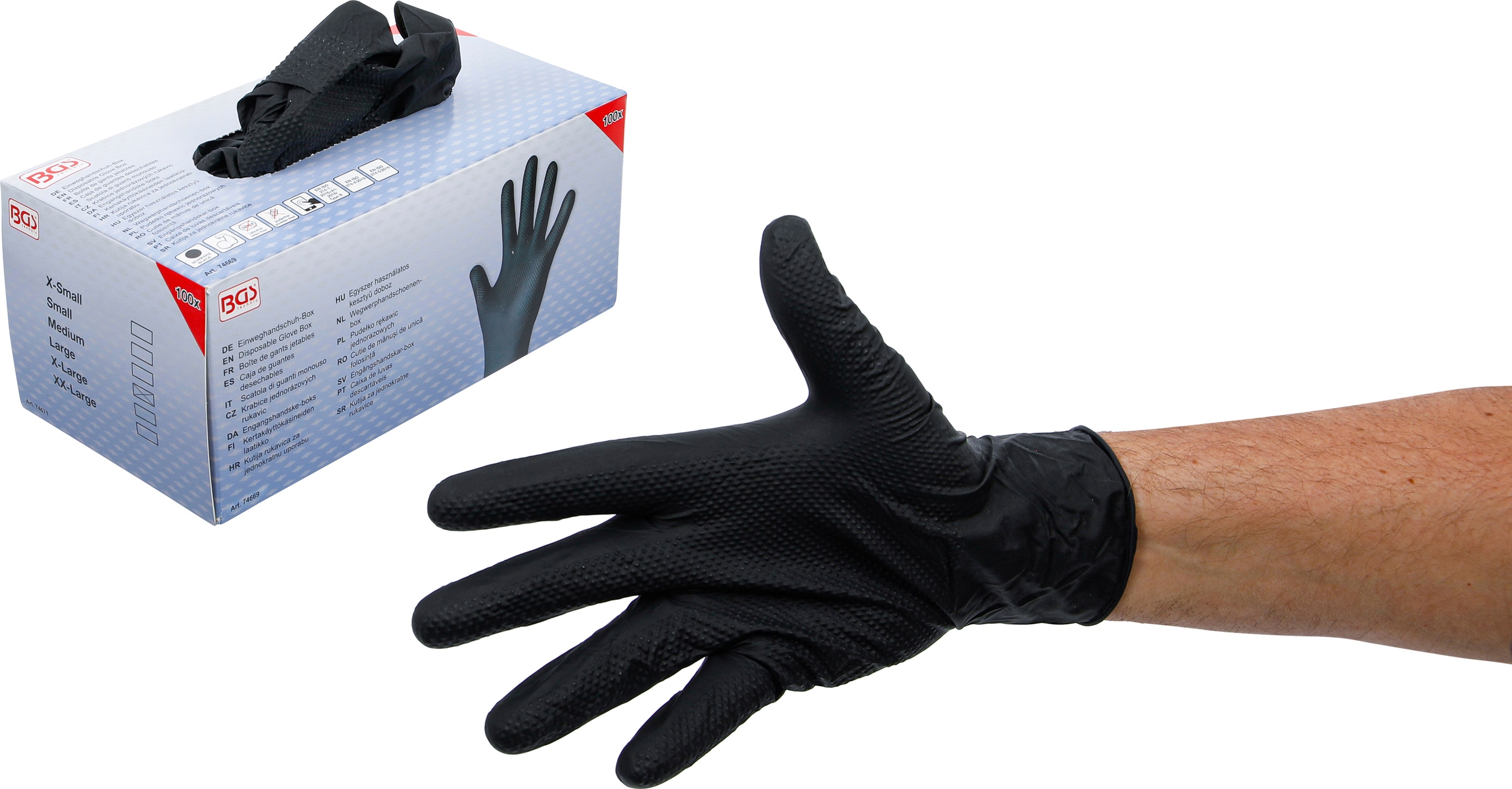 BGS TECHNIC Einweghandschuhe-Box, Nitril, Gr.L, mit extra Griffigkeit, 100 Stück BGS TECHNIC Einweghandschuhe-Box, Nitril, Gr.L, mit extra Griffigkeit, 100 Stück