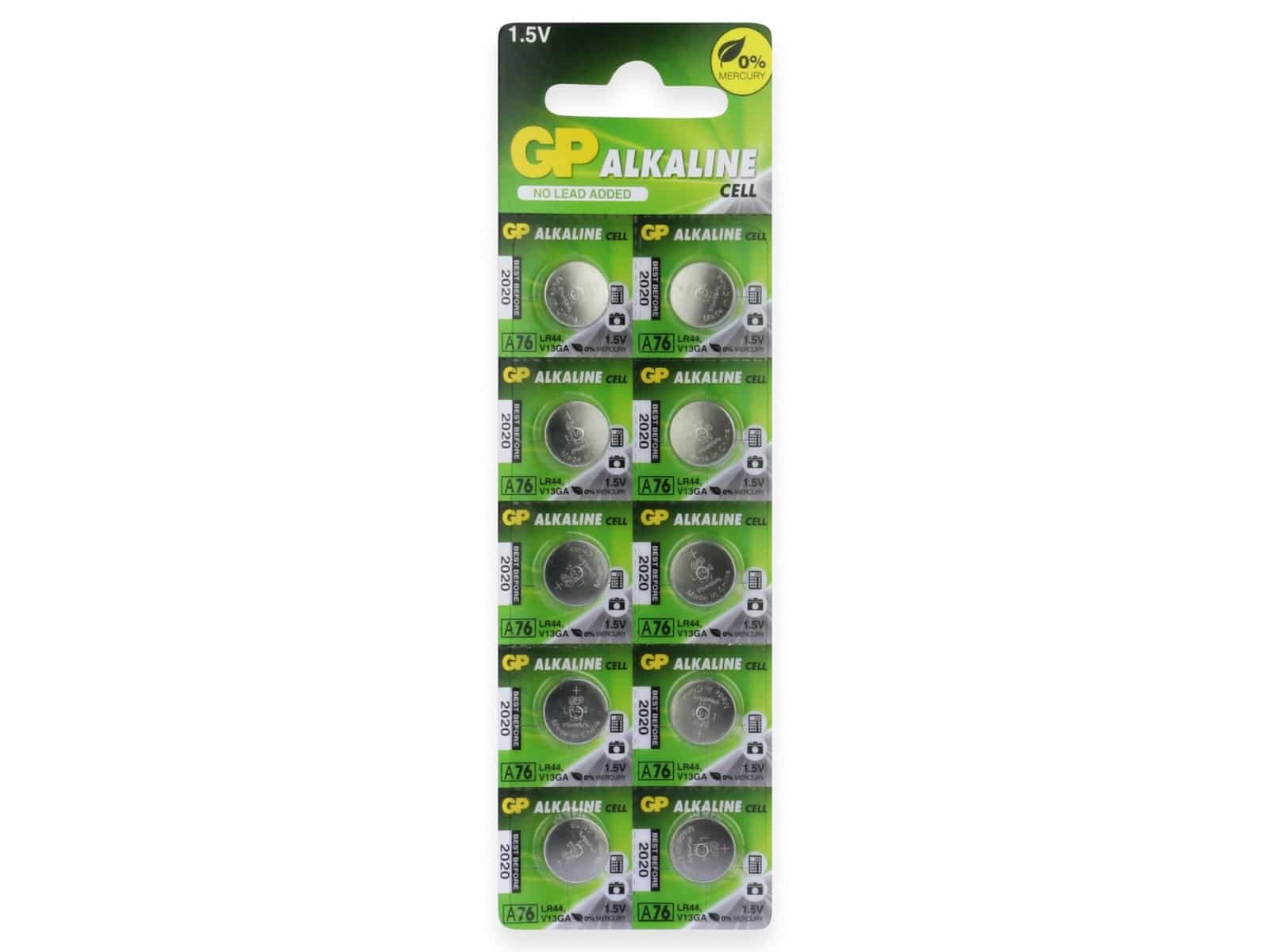 GP Knopfzelle LR44, Alkaline, 1,5 V-, 10 Stück GP Knopfzelle LR44, Alkaline, 1,5 V-, 10 Stück