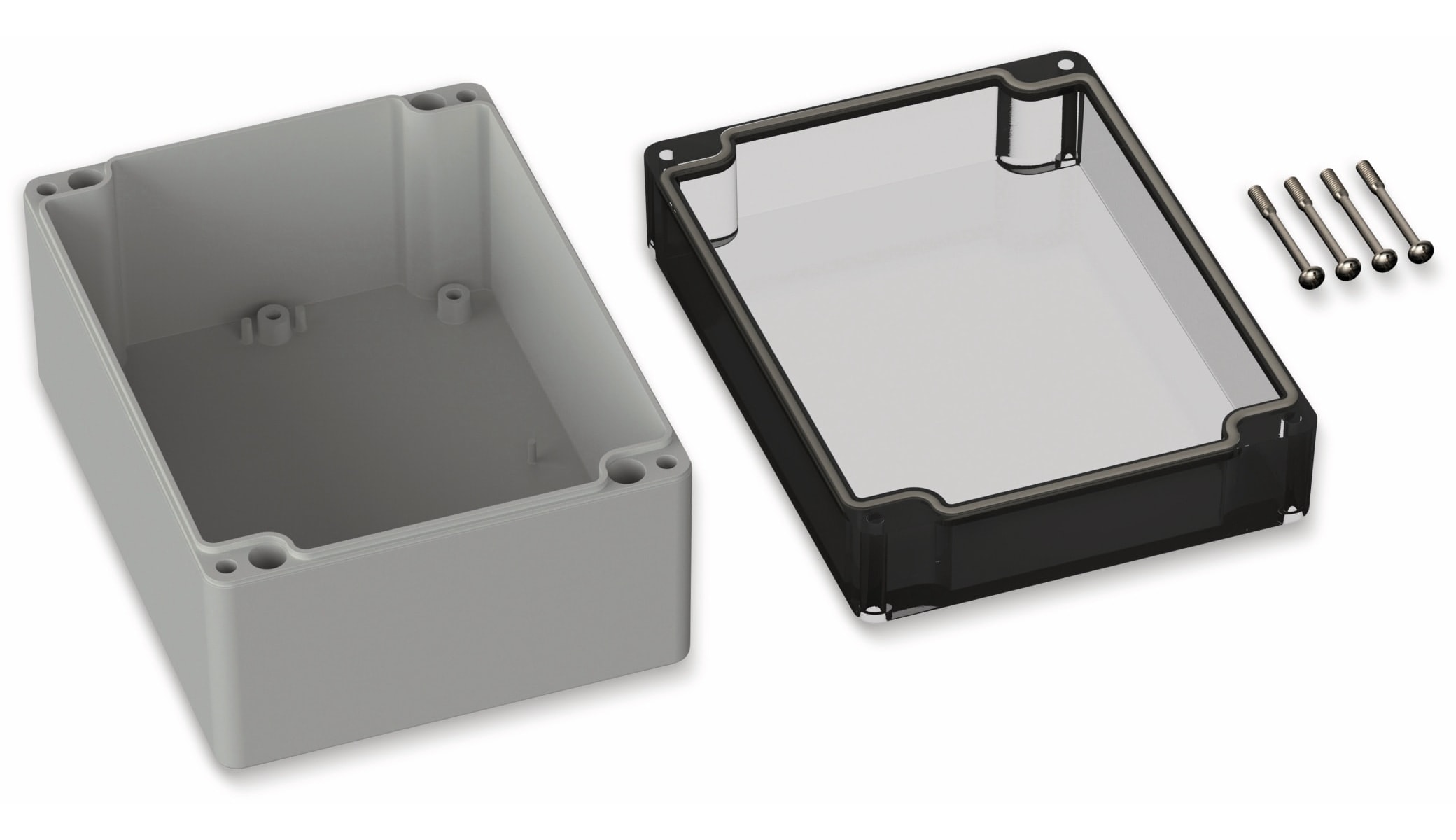 POLLIN, Polycarbonat Gehäuse, 160 x 120 x 90 mm, IP66, Lichtgrau, Glasklarer Deckel