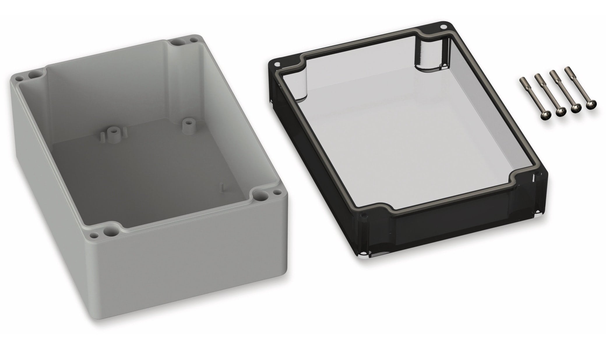 POLLIN, Polycarbonat Gehäuse, 160 x 120 x 90 mm, IP66, Lichtgrau, Glasklarer Deckel POLLIN, Polycarbonat Gehäuse, 160 x 120 x 90 mm, IP66, Lichtgrau, Glasklarer Deckel