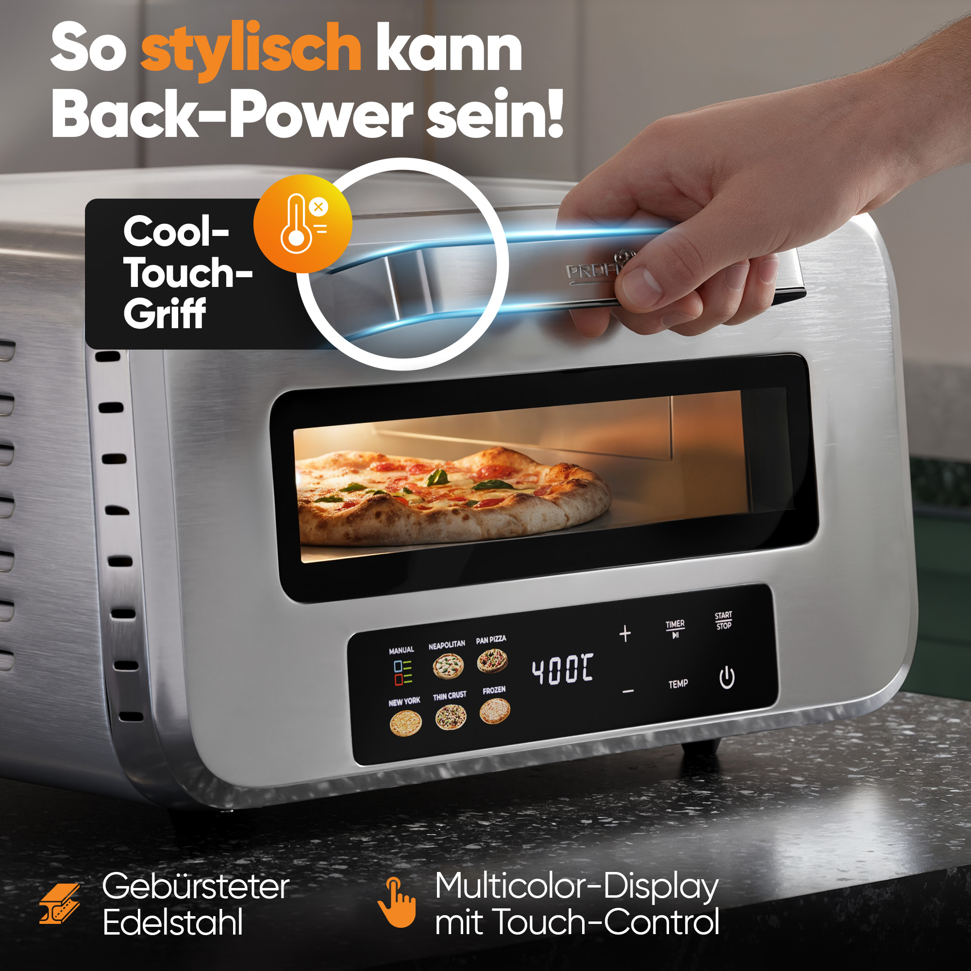 PROFI COOK Pizzaofen PC-PO 1323, inkl. Pizzastein & Pizzaheber, 400°C PROFICOOK Pizzaofen PC-PO 1323, inkl. Pizzastein & Pizzaheber, 400°C