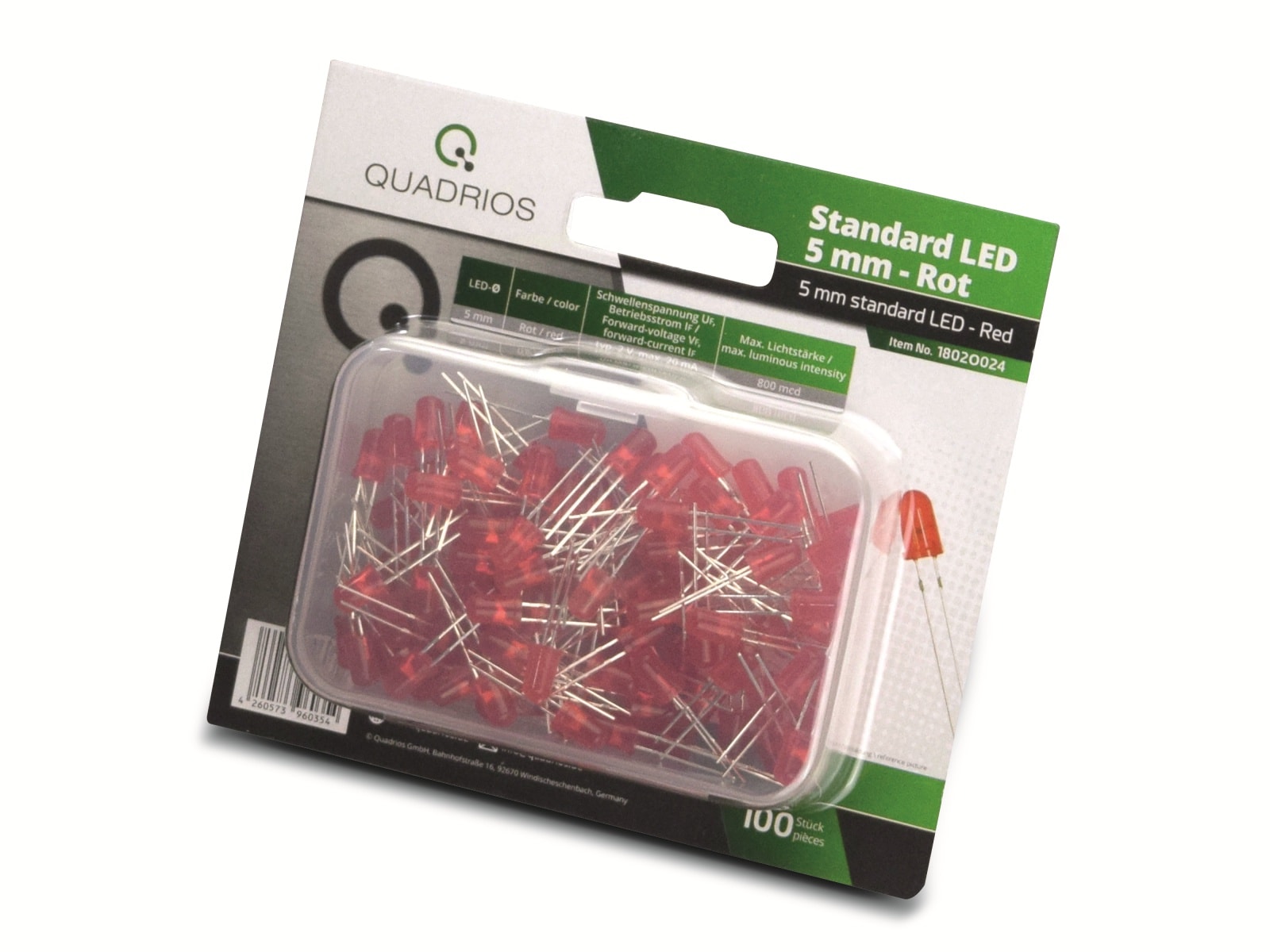 QUADRIOS, 1802O024, LED Sortiment 5 mm Leuchtdioden Rot 100 tlg