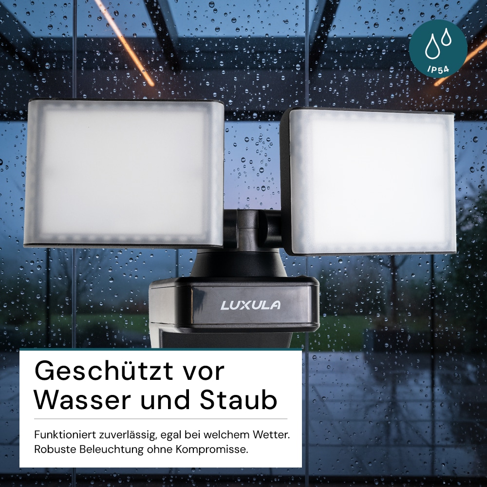 LUXULA LED-Fluter LX400190, 2-köpfig, 2x 15 W, 3200 lm, 4000 K, schwarz LUXULA LED-Fluter LX400190, 2-köpfig, 2x 15 W, 3200 lm, 4000 K, schwarz