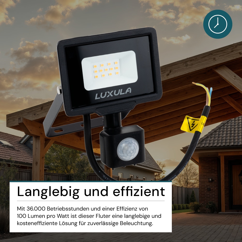 LUXULA LED-Fluter mit Bewegungsmelder, EEK: F, 10W, 1000lm, 3000K, schwarz LUXULA LED-Fluter mit Bewegungsmelder, EEK: F, 10W, 1000lm, 3000K, schwarz