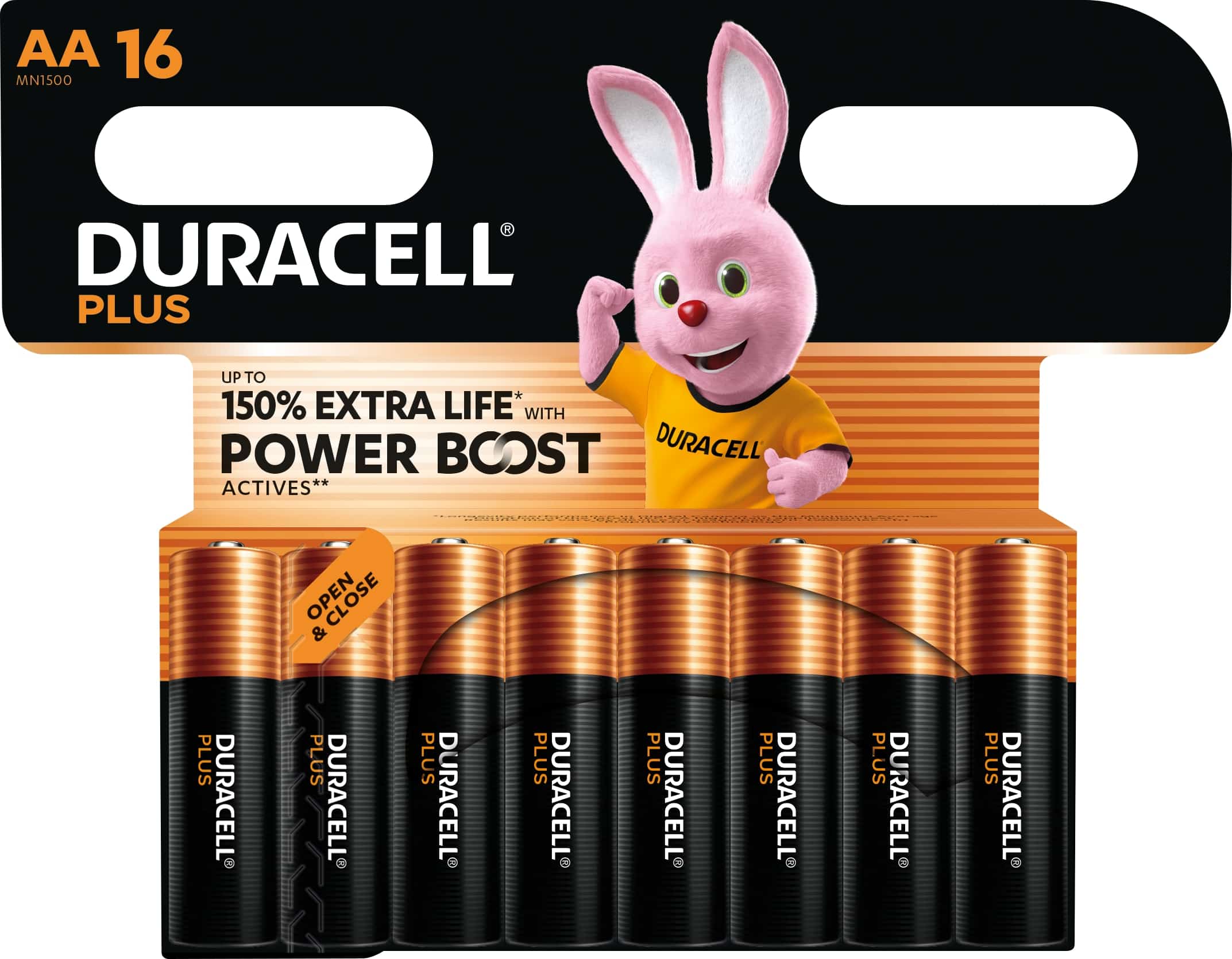 DURACELL Alkaline-Mignon-Batterie LR06, 1,5V, Plus, Power Boost, 16 Stück
