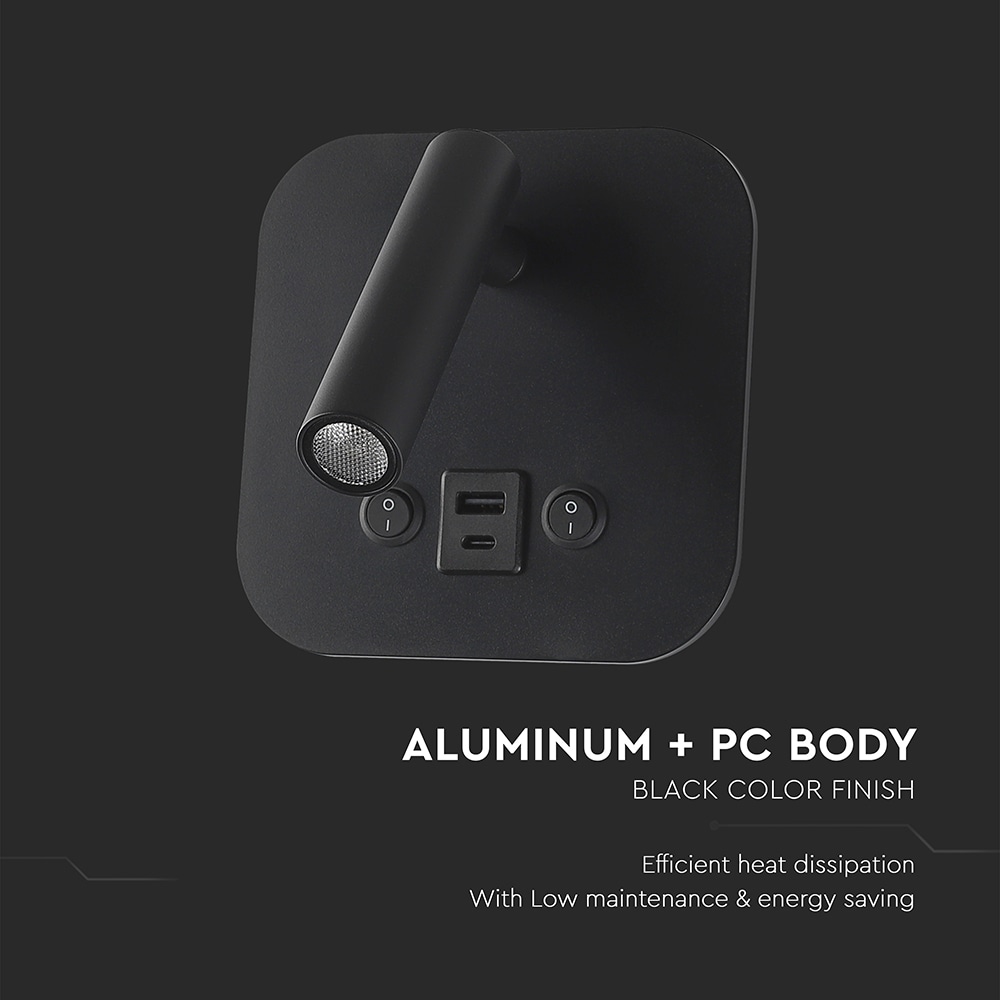 V-TAC LED-Wandleuchte VT-80068, 8W, 3000K, EEK: F, CREE Chip, 830lm, IP20, schwarz V-TAC LED-Wandleuchte VT-80068, 8W, 3000K, EEK: F, CREE Chip, 830lm, IP20, schwarz