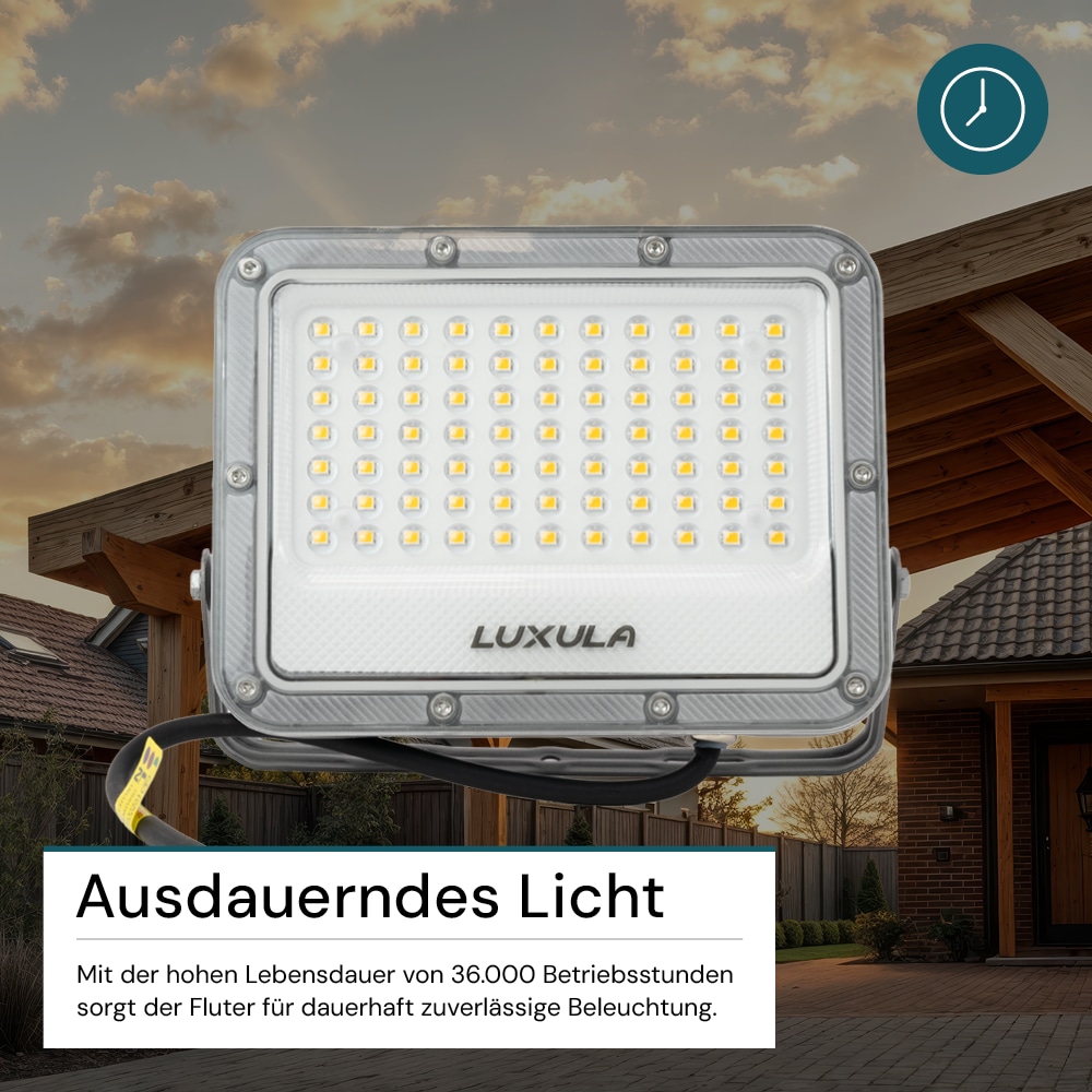 LUXULA LED-Fluter, EEK: E, 50W, 6500lm, 4000K, IP65, grau LUXULA LED-Fluter, EEK: E, 50W, 6500lm, 4000K, IP65, grau