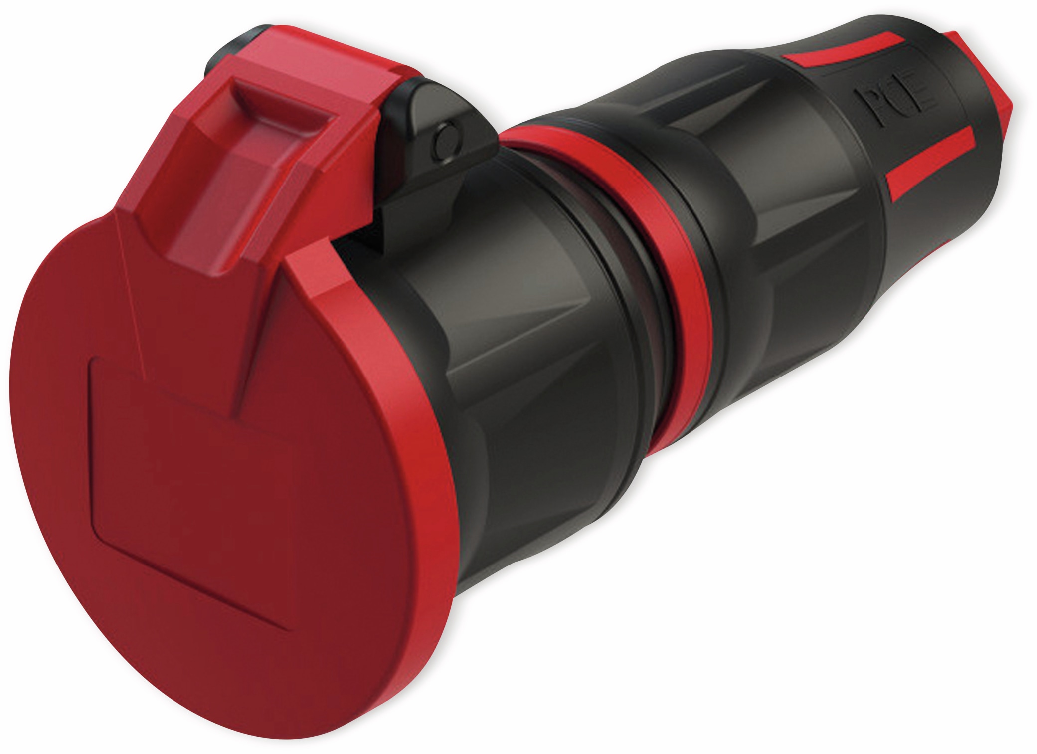 PCE Schutzkontaktkupplung TopTaurus2, mit Klappdeckel, schwarz/rot, mit LED PCE Schutzkontaktkupplung TopTaurus2, mit Klappdeckel, schwarz/rot, mit LED