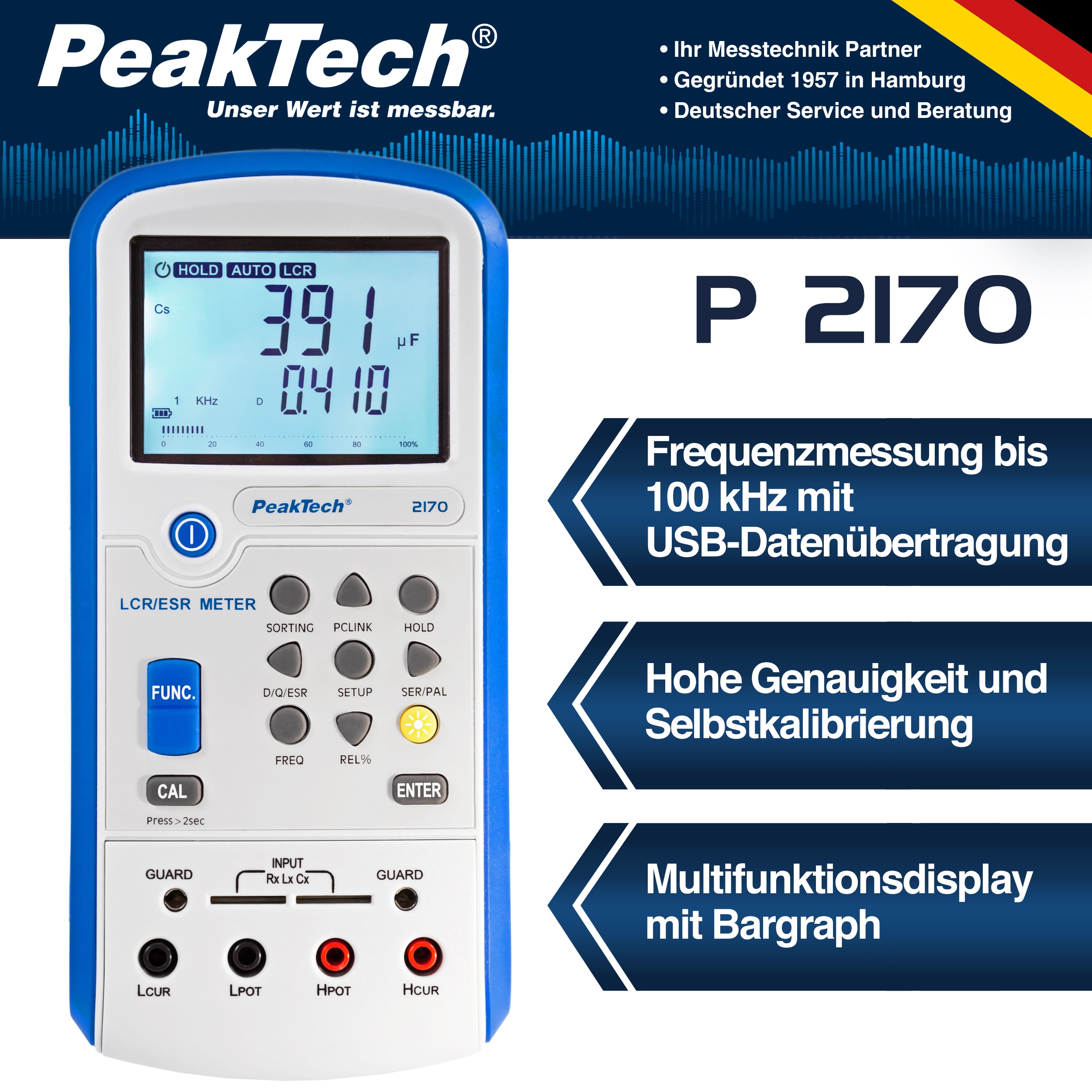 PEAKTECH LCR-/ESR Meter, P 2170, 100 Hz - 100 kHz, mit USB PEAKTECH LCR-/ESR Meter, P 2170, 100 Hz - 100 kHz, mit USB