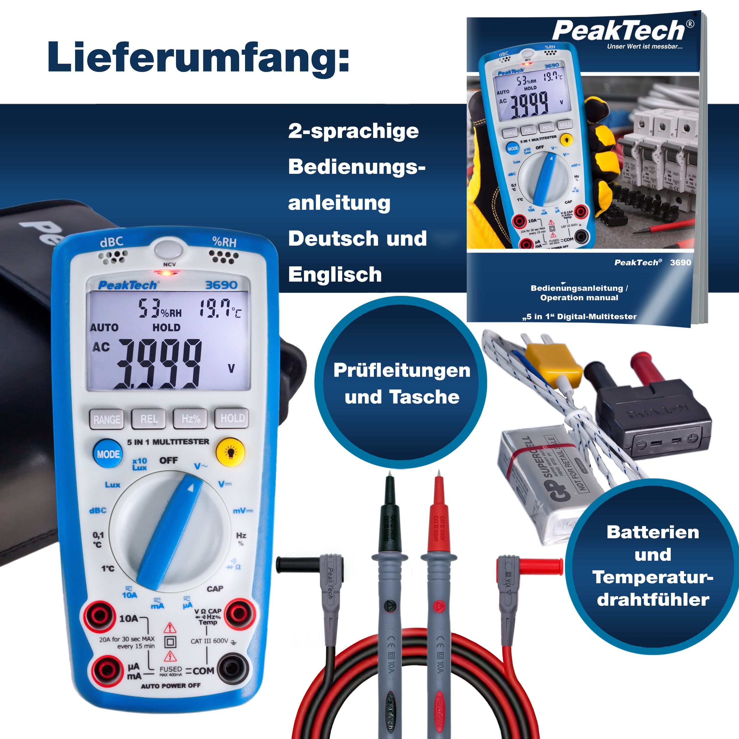 PEAKTECH Multimeter, P 3690, mit Umweltmessungen PEAKTECH Multimeter, P 3690, mit Umweltmessungen