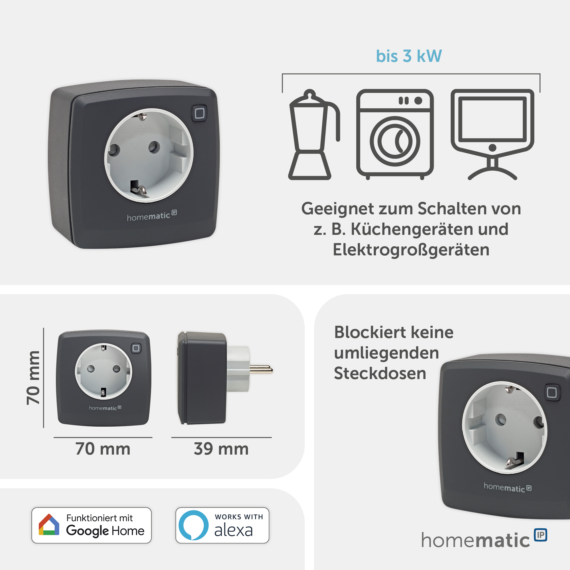HOMEMATIC IP 161613A0, Schaltsteckdose anthrazit HOMEMATIC IP 161613A0, Schaltsteckdose anthrazit