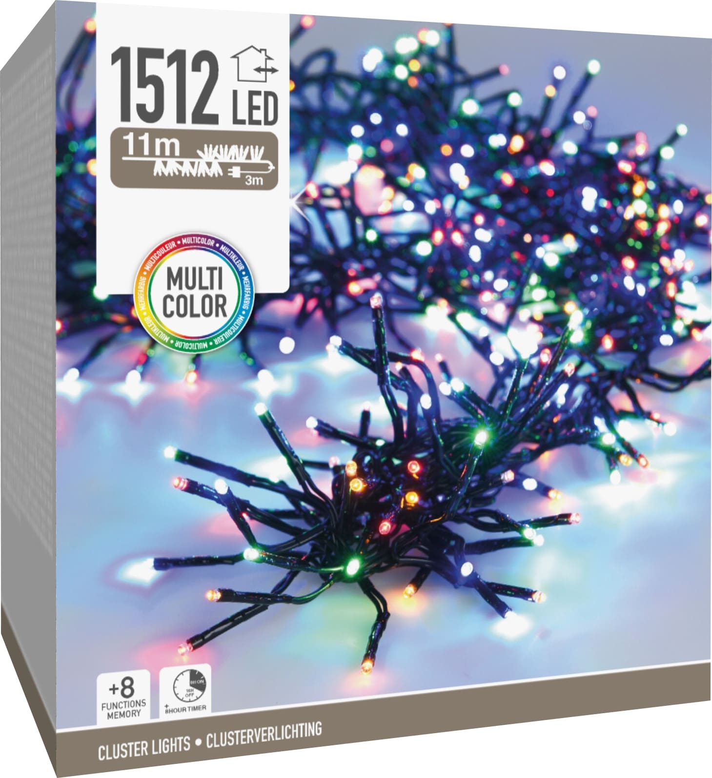 KOOPMAN LED-Clusterlichterkette Büschel bunt, 1512 LEDs, schwarzes Kabel, Innen/Außen, 14m