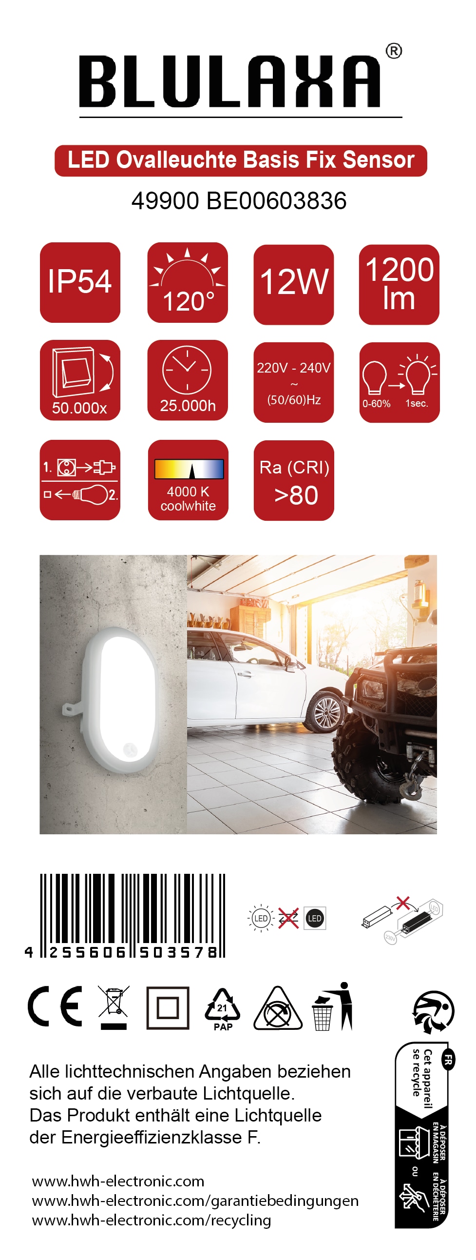 BLULAXA LED-Oval-Leuchte Basis Fix, IR-Sensor, 12W, 1200lm, 4000K, IP54 BLULAXA LED-Oval-Leuchte Basis Fix, IR-Sensor, 12W, 1200lm, 4000K, IP54