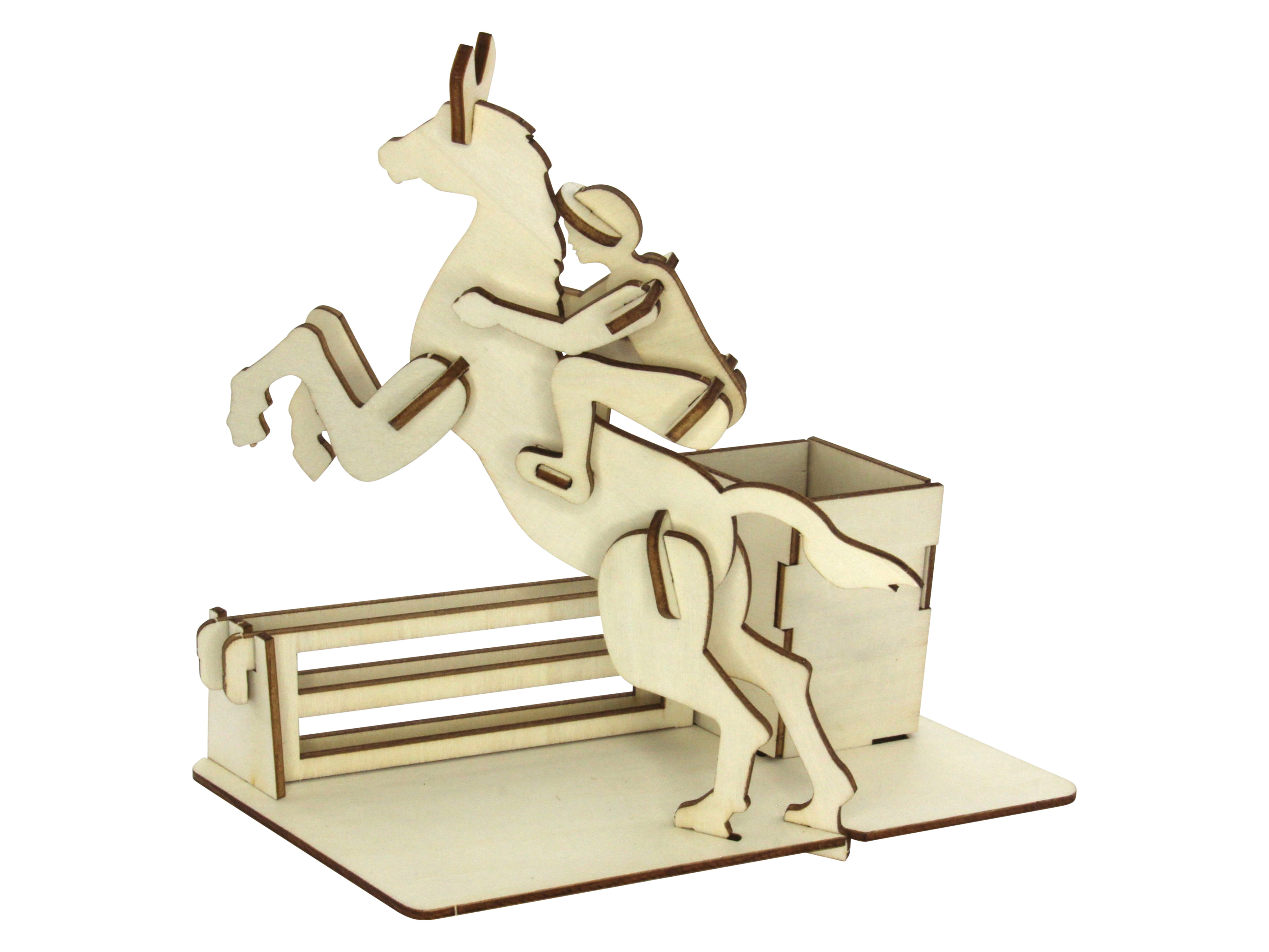 SOL-EXPERT 3D Holz Puzzle Springreiter mit Stiftebox SOL-EXPERT 3D Holz Puzzle Springreiter mit Stiftebox