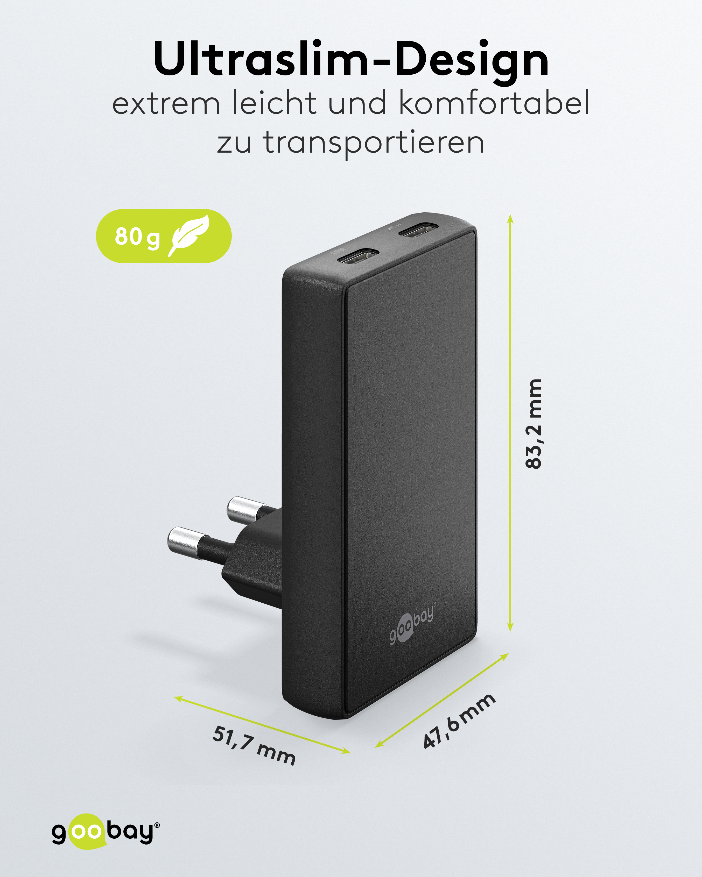 GOOBAY Dual-Schnelladegeräte, 45W, 2x USB-C, 90° abgewickelt, flach, schwarz GOOBAY Dual-Schnelladegeräte, 45W, 2x USB-C, 90° abgewickelt, flach, schwarz