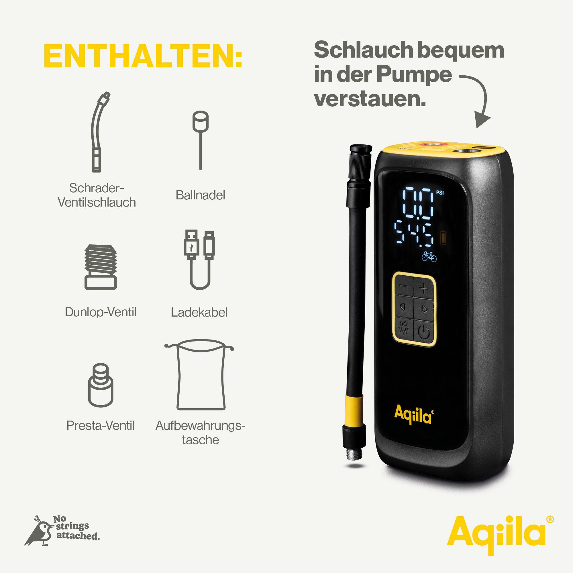 AQIILA C4, tragbare Luftpumpe/Kompressor, Lampe & Powerbank AQIILA Powerbank C4, 4000mAh, mit Kompressor 10 bar u. Lampe