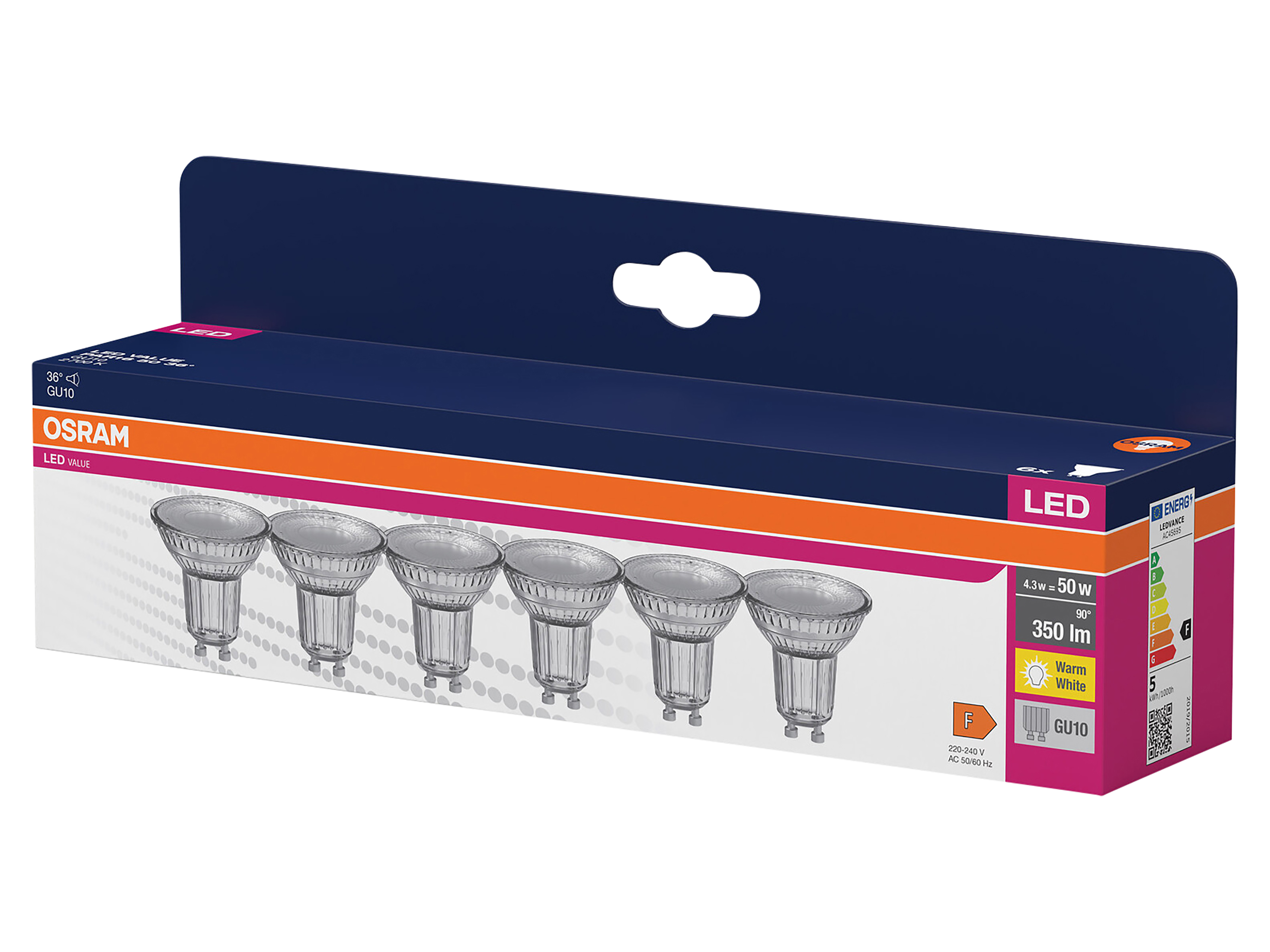 OSRAM LED-Lampe PAR16, 6 Stück, GU10, 4,3 W, 350 lm, 2700 K OSRAM LED-Lampe PAR16, 6 Stück, GU10, 4,3 W, 350 lm, 2700 K