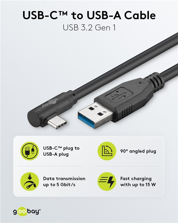 GOOBAY USB 3.0 Kabel 66500 A/C 90° 0,5m schwarz GOOBAY USB 3.0 Kabel 66500 A/C 90° 0,5m schwarz