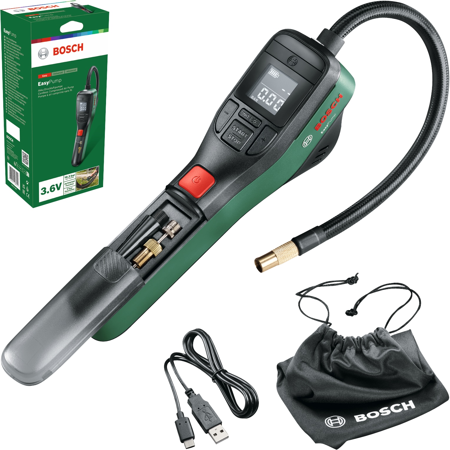 BOSCH Akku-Druckluftpumpe, EasyPump, 0603947000 BOSCH Akku-Druckluftpumpe, EasyPump, 0603947000