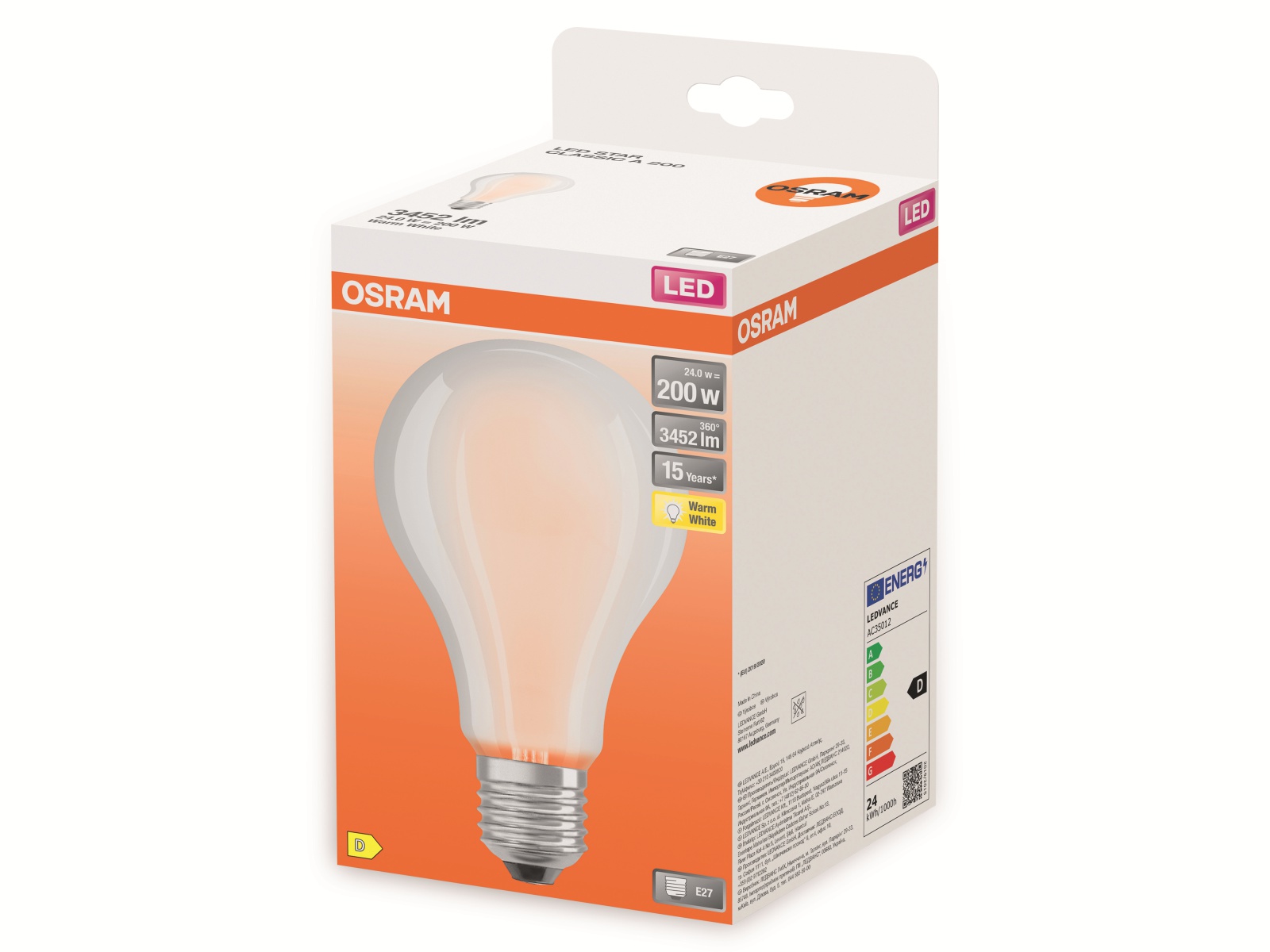 OSRAM LED-Lampe, CLA200, E27, EEK: D, 24W, 3452lm, 2700K OSRAM LED-Lampe, CLA200, E27, EEK: D, 24W, 3452lm, 2700K