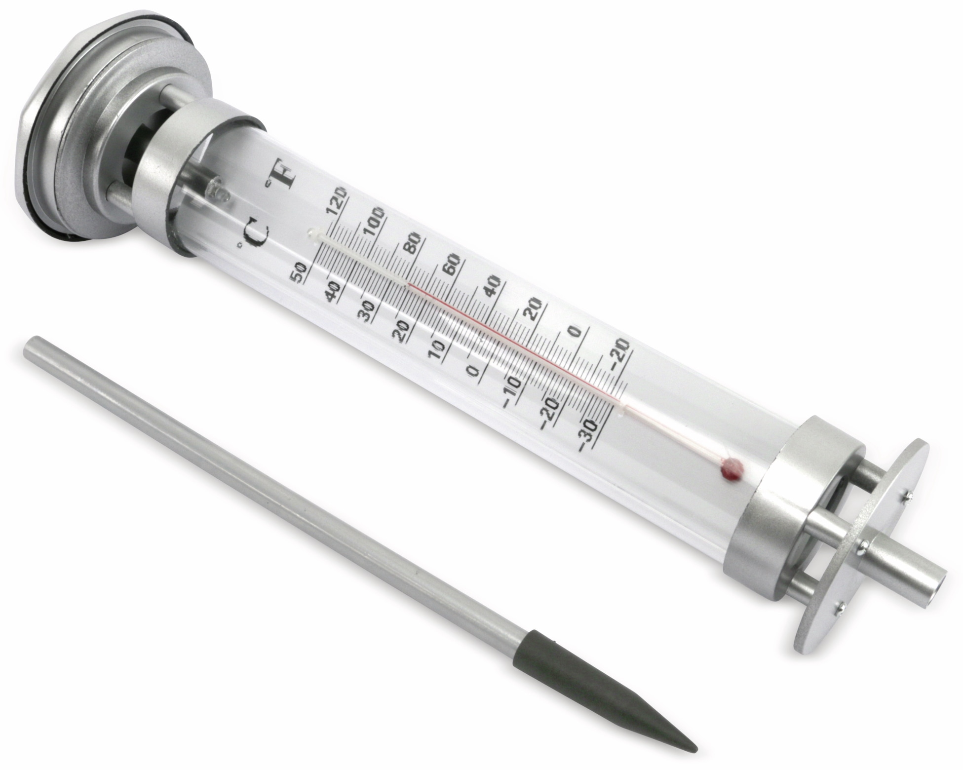 GRUNDIG Gartenthermometer mit Solarlampe, silber GRUNDIG Gartenthermometer mit Solarlampe, silber