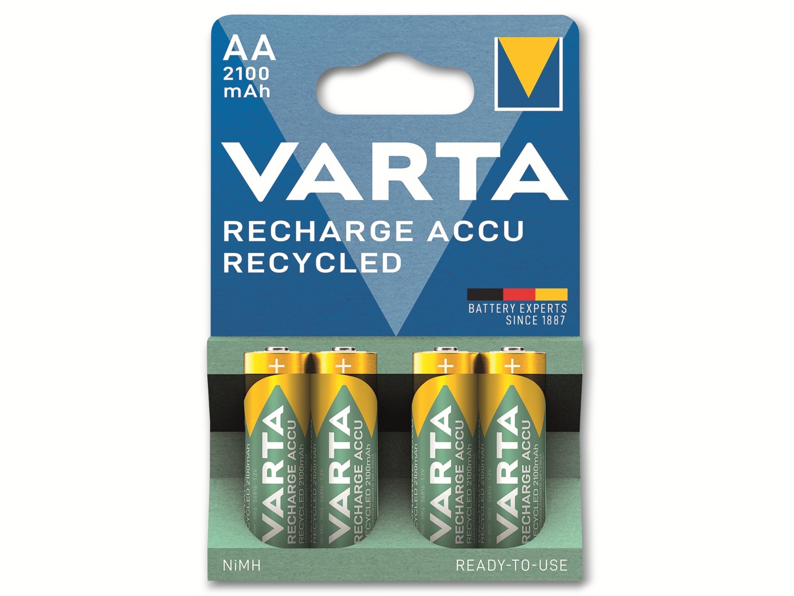 VARTA Akku NiMH, Mignon, AA, HR06, 1.2V/2100mAh, Accu Recycled, Pre-charged, 4er Pack VARTA Akku NiMH, Mignon, AA, HR06, 1.2V/2100mAh, Accu Recycled, Pre-charged, 4er Pack