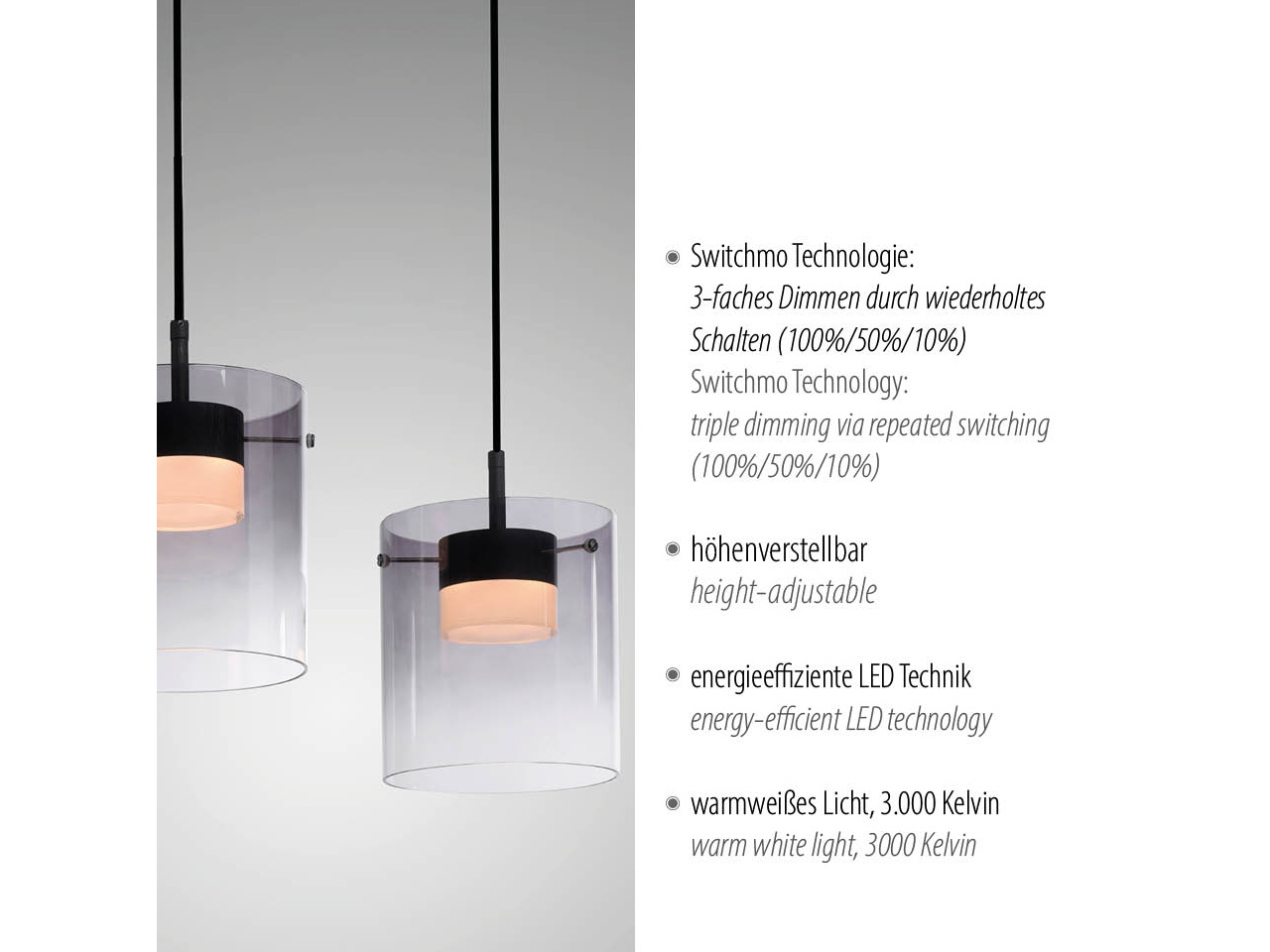 JUST LIGHT LED-Pendelleuchte 14043-18, 22,5W, 2400lm, 3000K, schwarz JUST LIGHT LED-Pendelleuchte 14043-18, 7,5W, 800lm, 3000K, schwarz