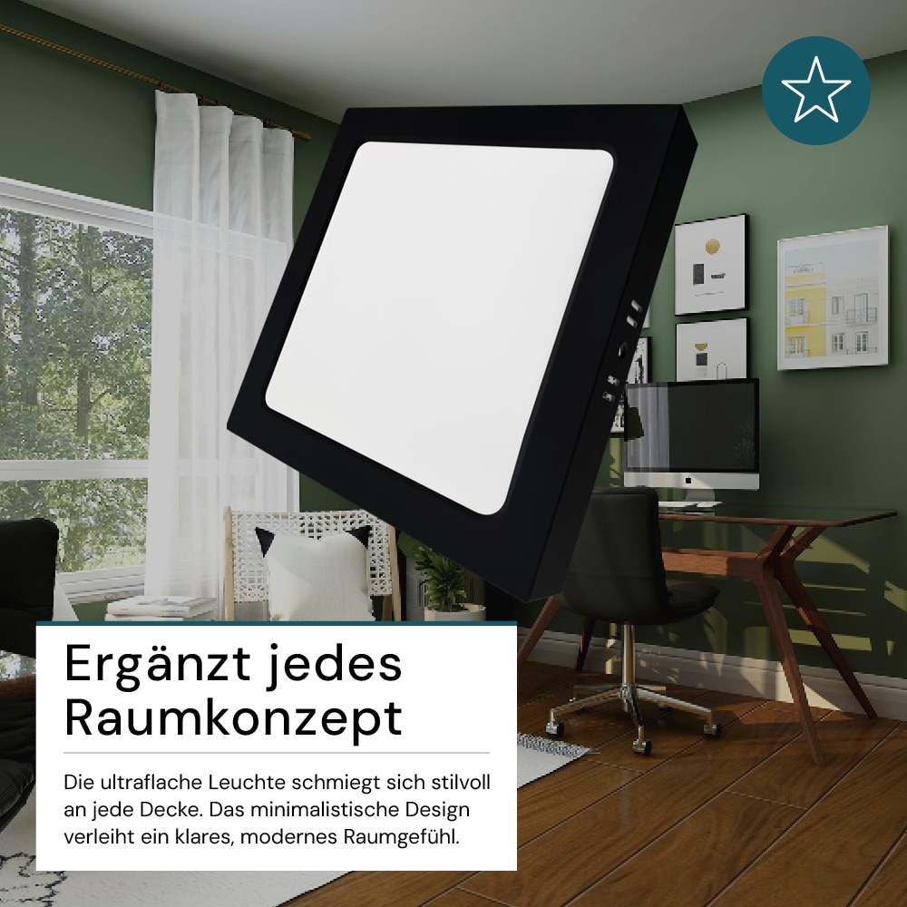 LUXULA LED-Deckenleuchte, 6W, EEK: F, 600lm, CCT, IP44, quadrat, schwarz LUXULA LED-Deckenleuchte, 6W, EEK: F, 600lm, CCT, IP44, quadrat, schwarz