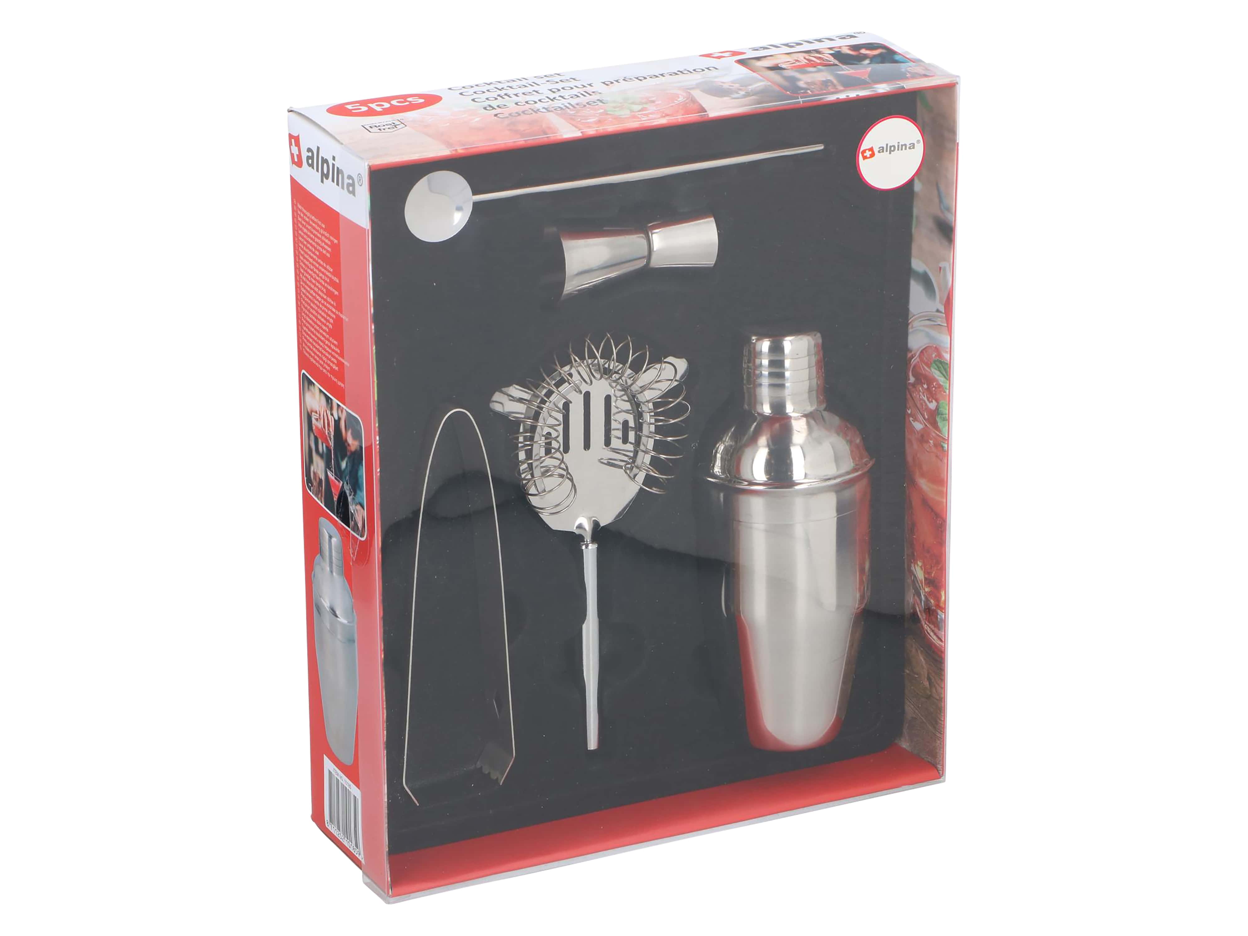 ALPINA Cocktail-Set 10185, 5-Teilig, Shaker 350ml, rostfrei, Edelstahl ALPINA Cocktail-Set 10185, 5-Teilig, Shaker 350ml, rostfrei, Edelstahl